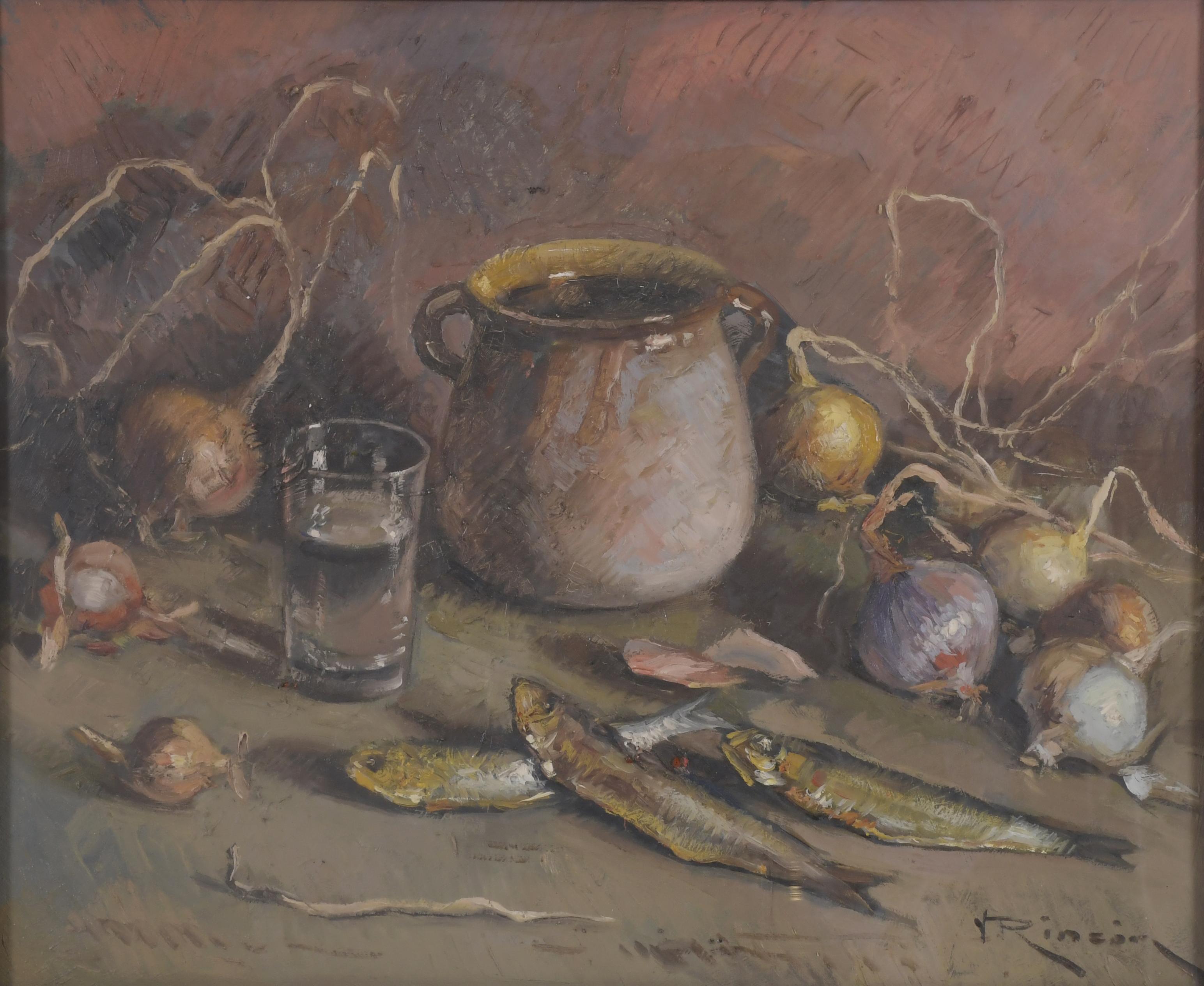 VICENTE RINCÓN GARRIDO (1892-1958).  "BODEGÓN SARDINAS Y CE