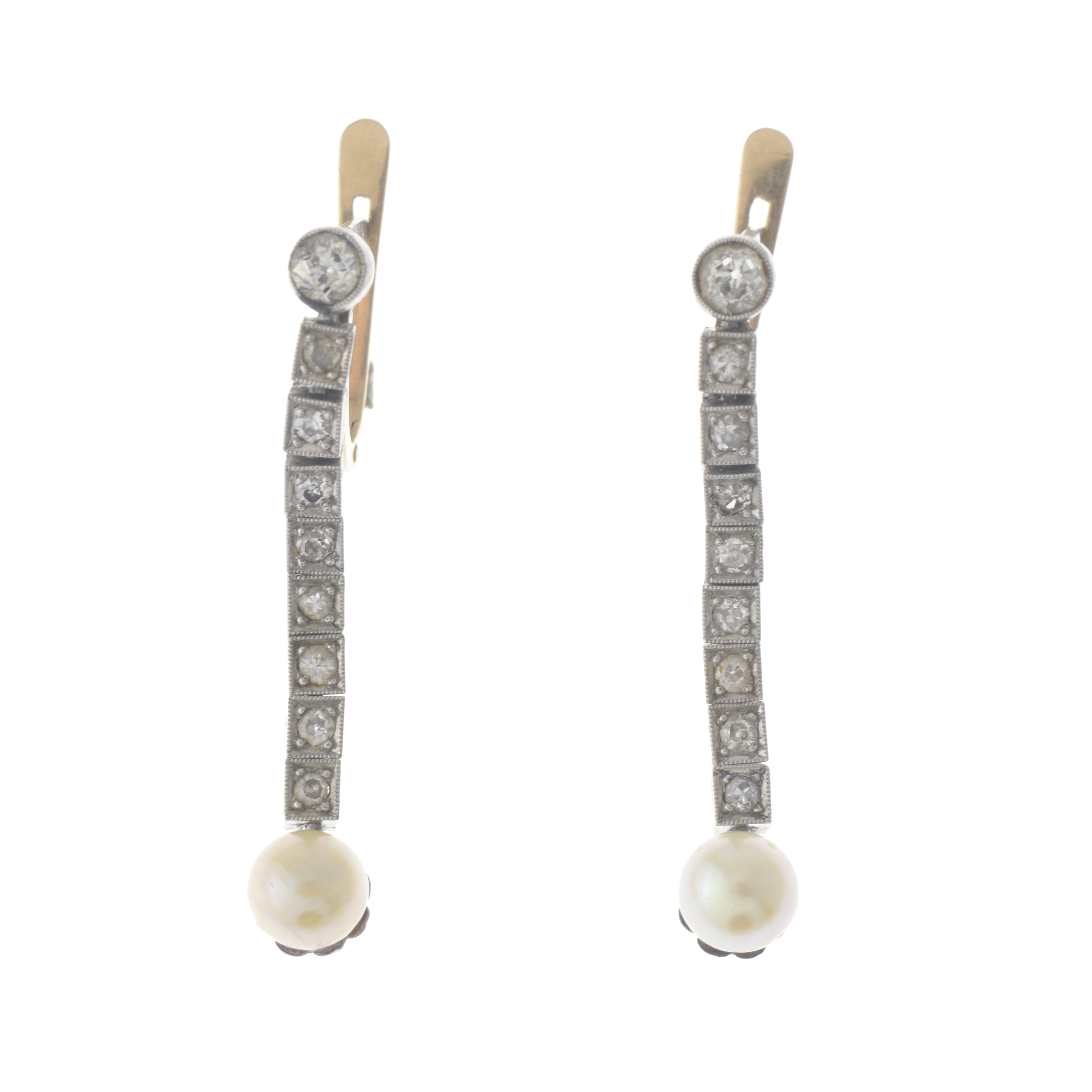 PENDIENTES LARGOS CON PERLAS Y DIAMANTES