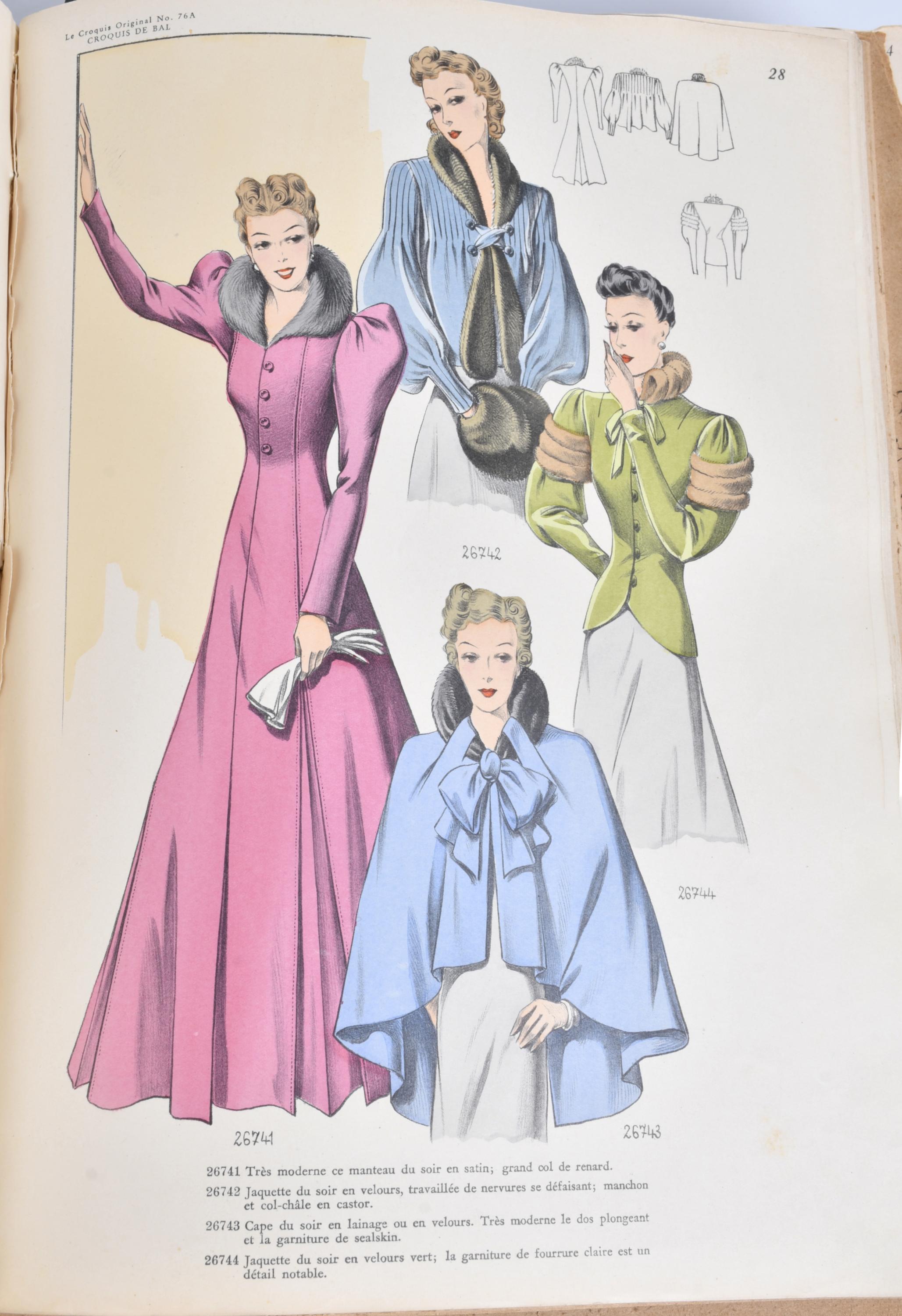 Publicación con esbozos de moda, circa 1948.