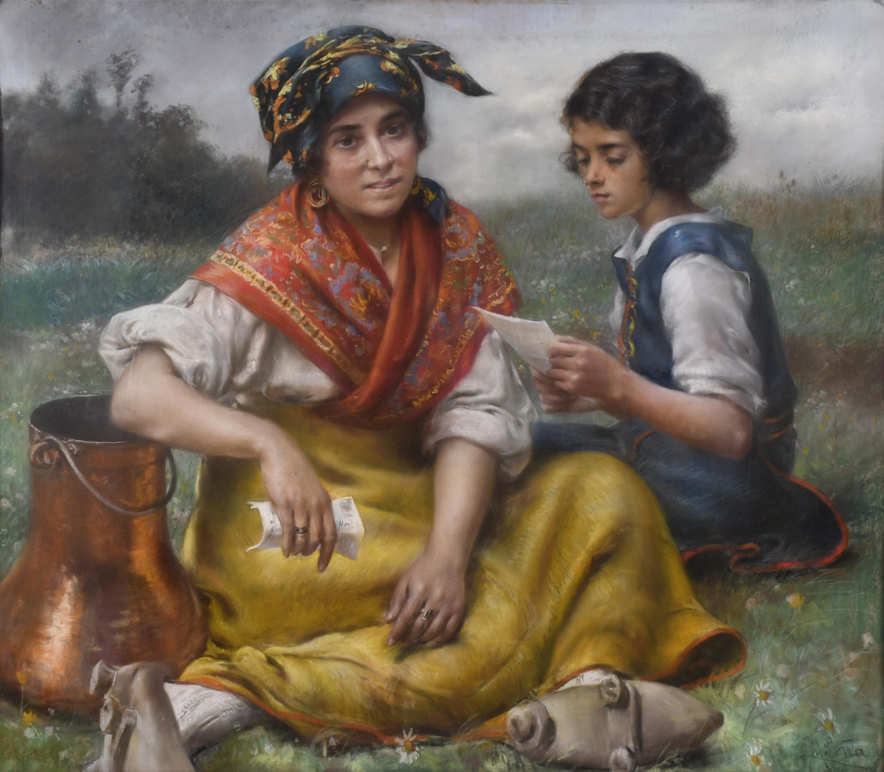 MAXIMINO PEÑA Y MUNOZ (1863-1940).  "Muchachas leyendo una 