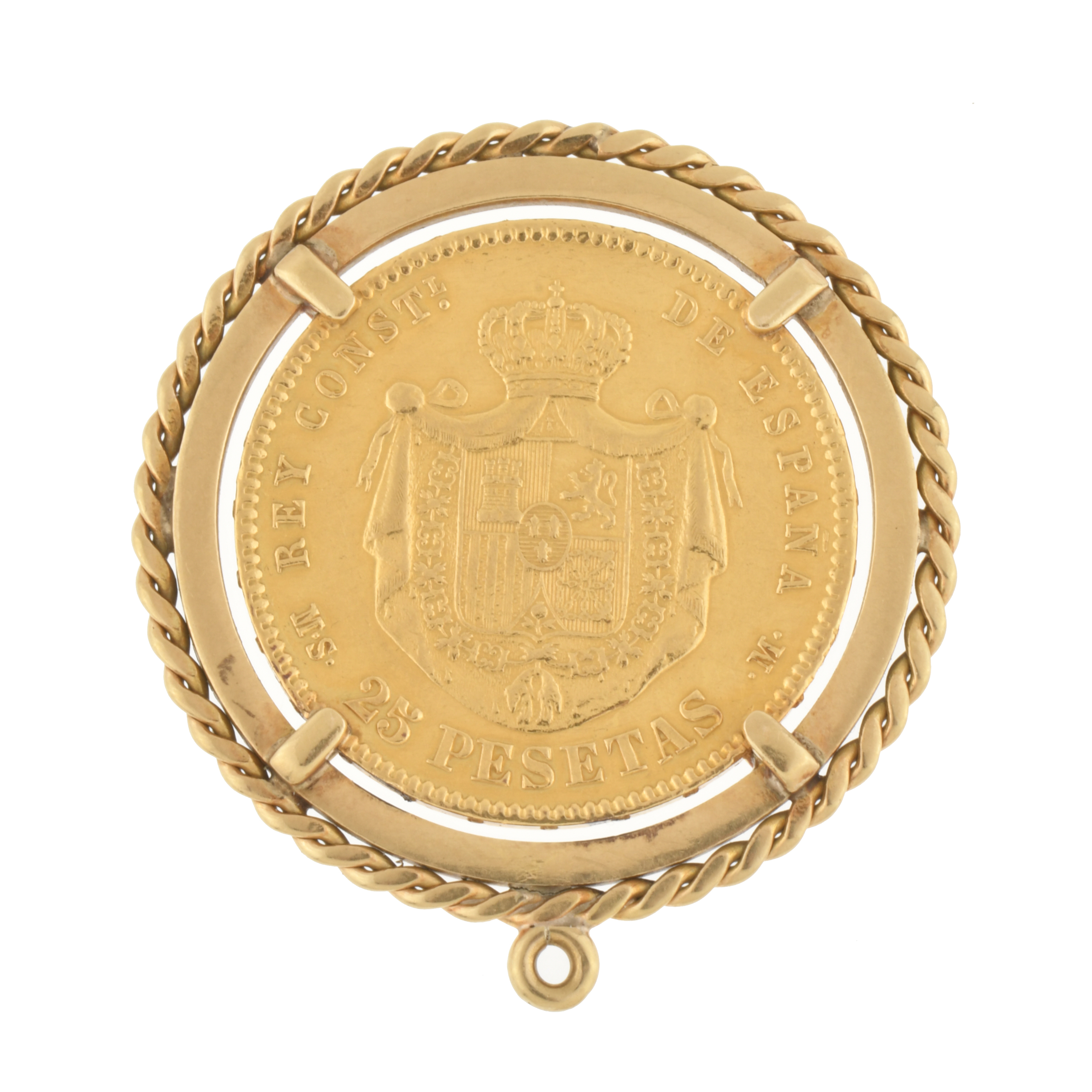 Colgante con moneda de 25 pesetas en oro  Alfonso XII 1881