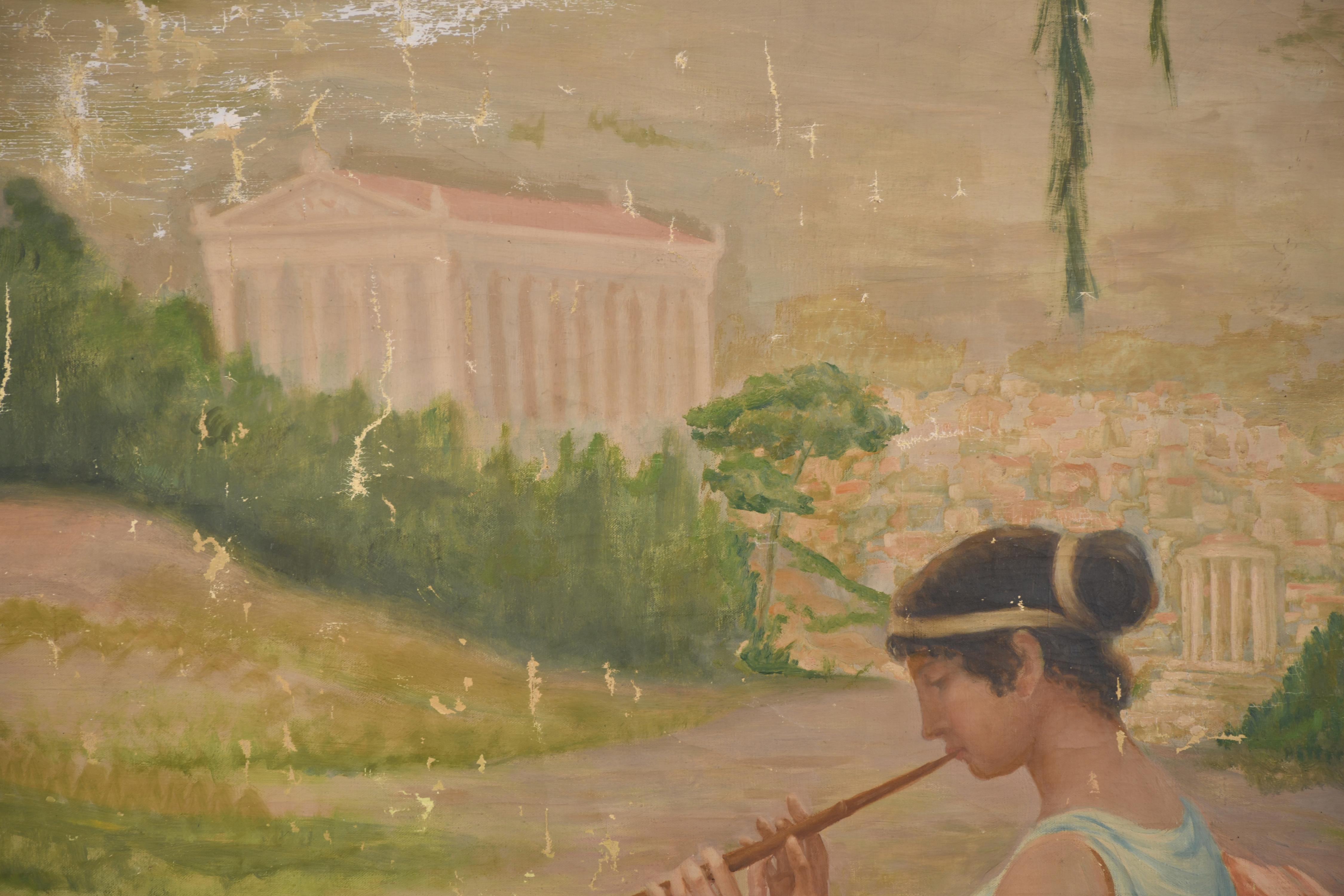 DIONÍS RENART GARCÍA (1878-1946).  "Joven tocando la flauta