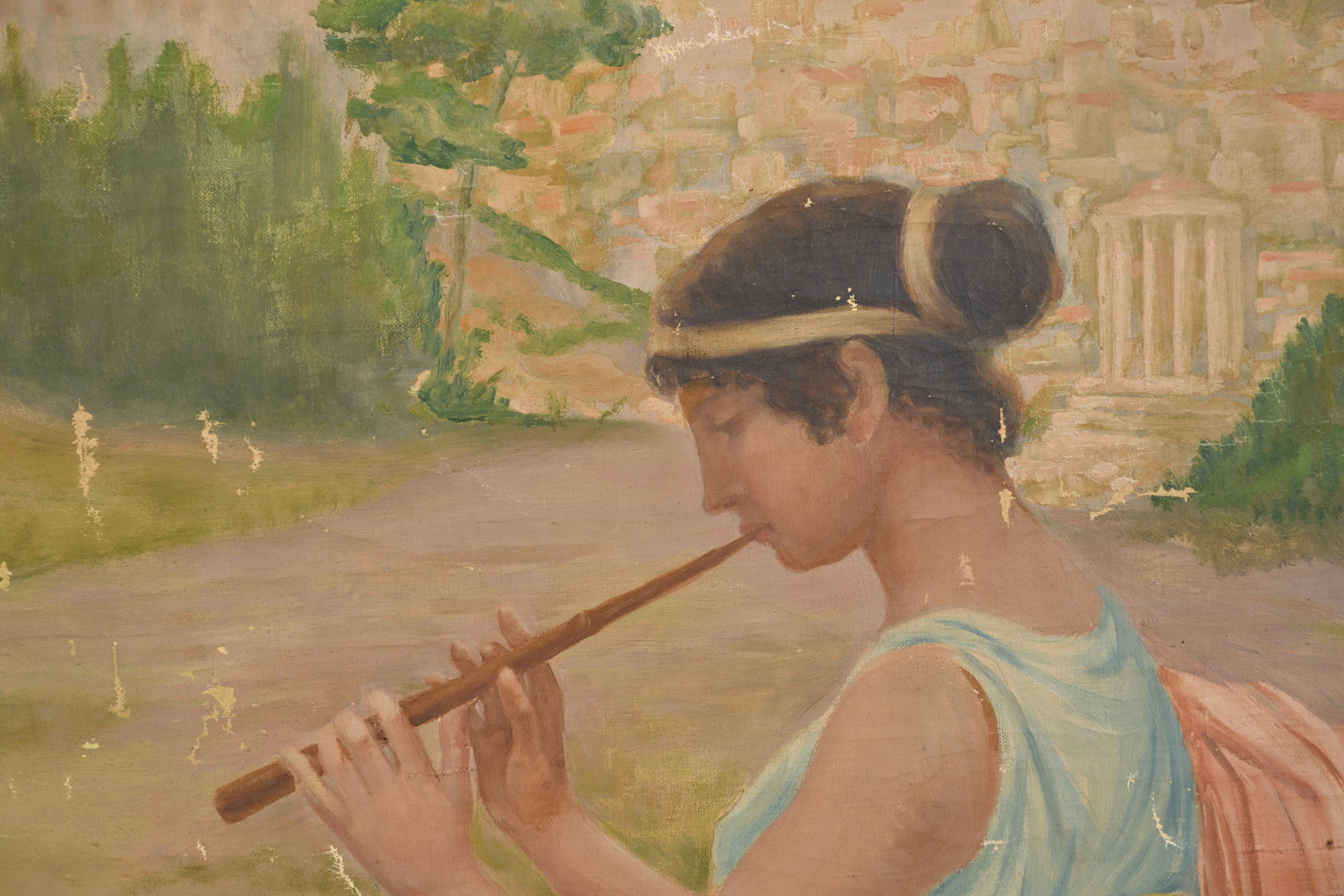 DIONÍS RENART GARCÍA (1878-1946).  "Joven tocando la flauta