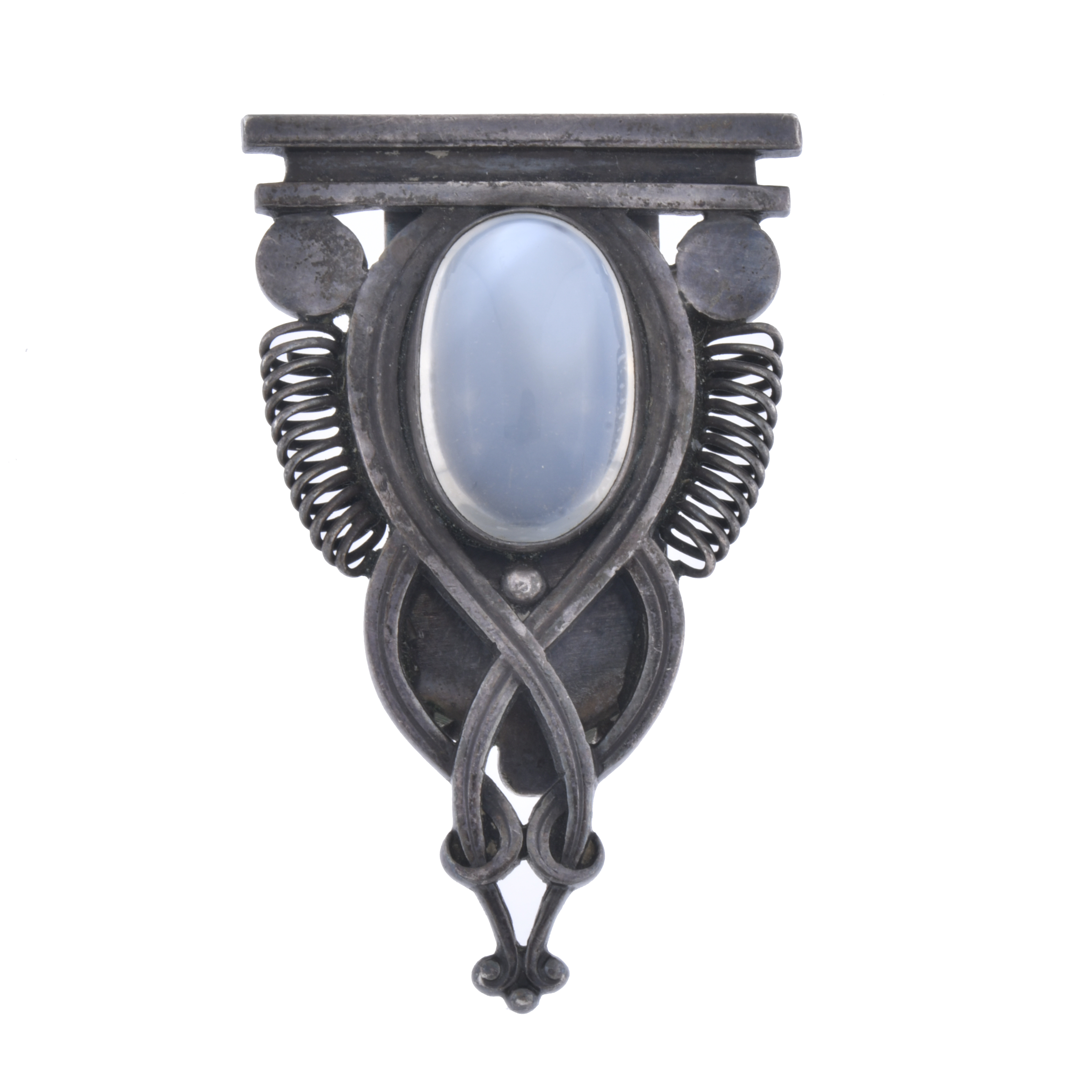 GEORG JENSEN. Broche art nouveau con piedra luna.