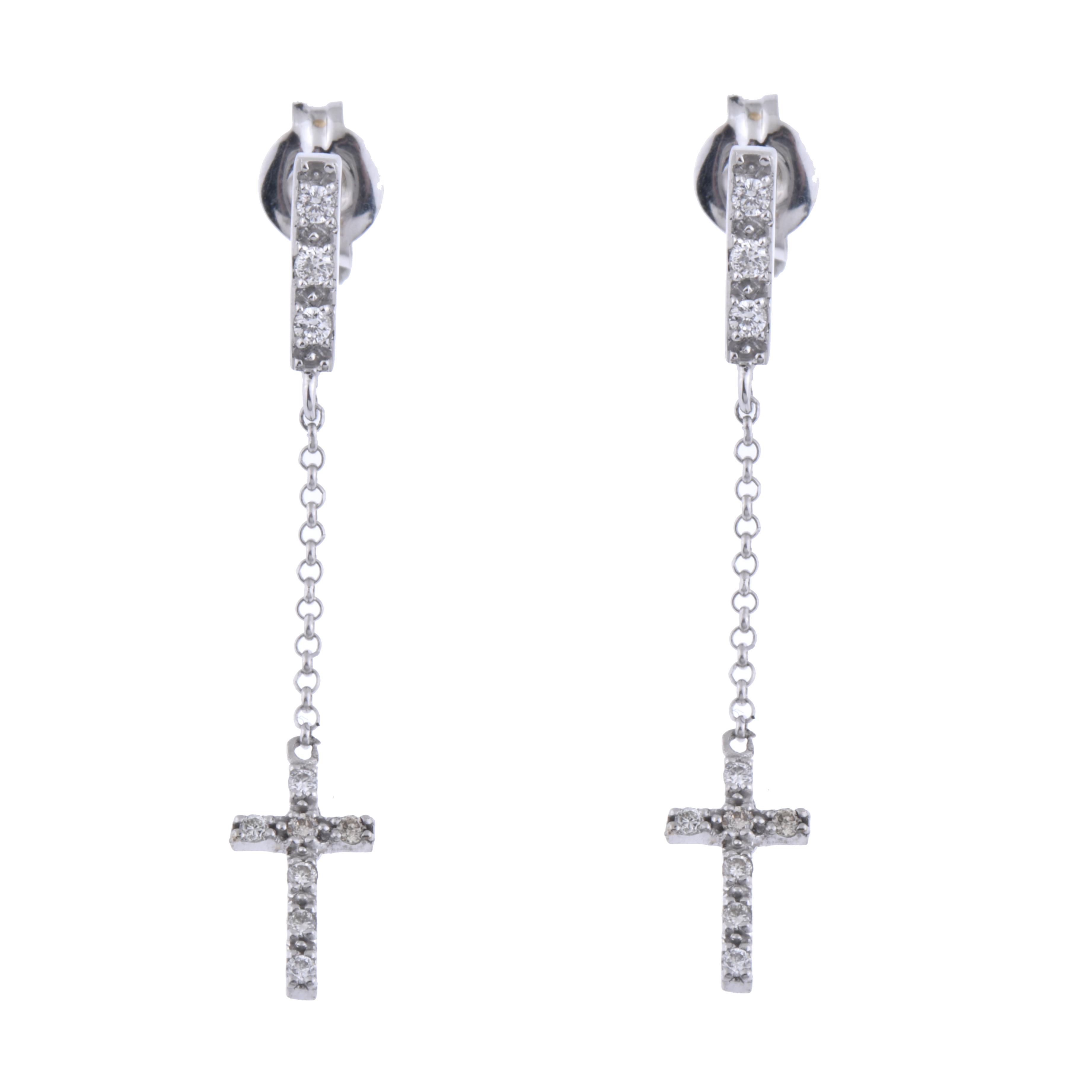 Pendientes con cruces colgantes de diamantes.