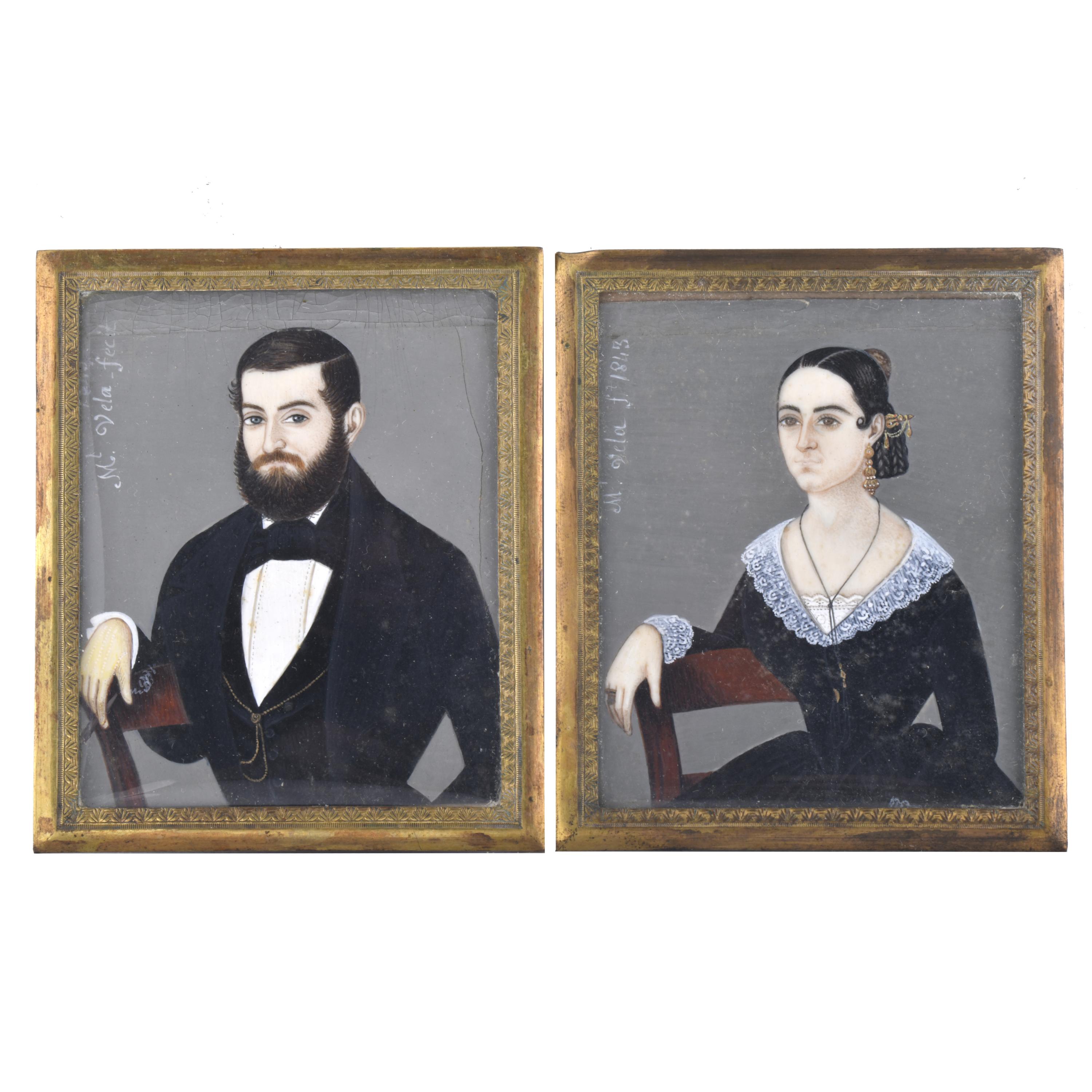 ESCUELA ESPAÑOLA, SIGLO XIX.  Pareja de miniaturas, 1843.