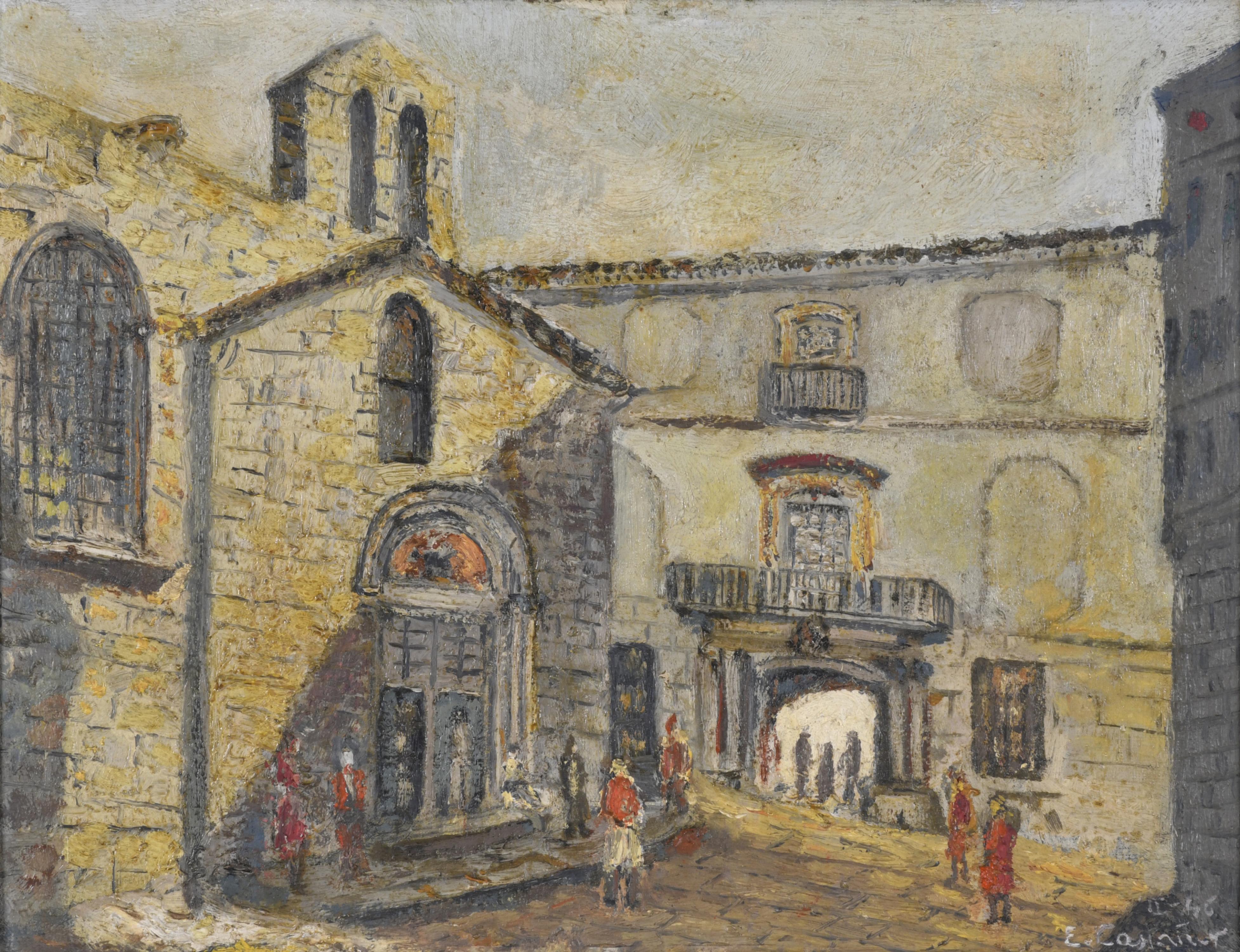 ESCUELA ESPAÑOLA, SIGLO XX. "Plaza con iglesia".