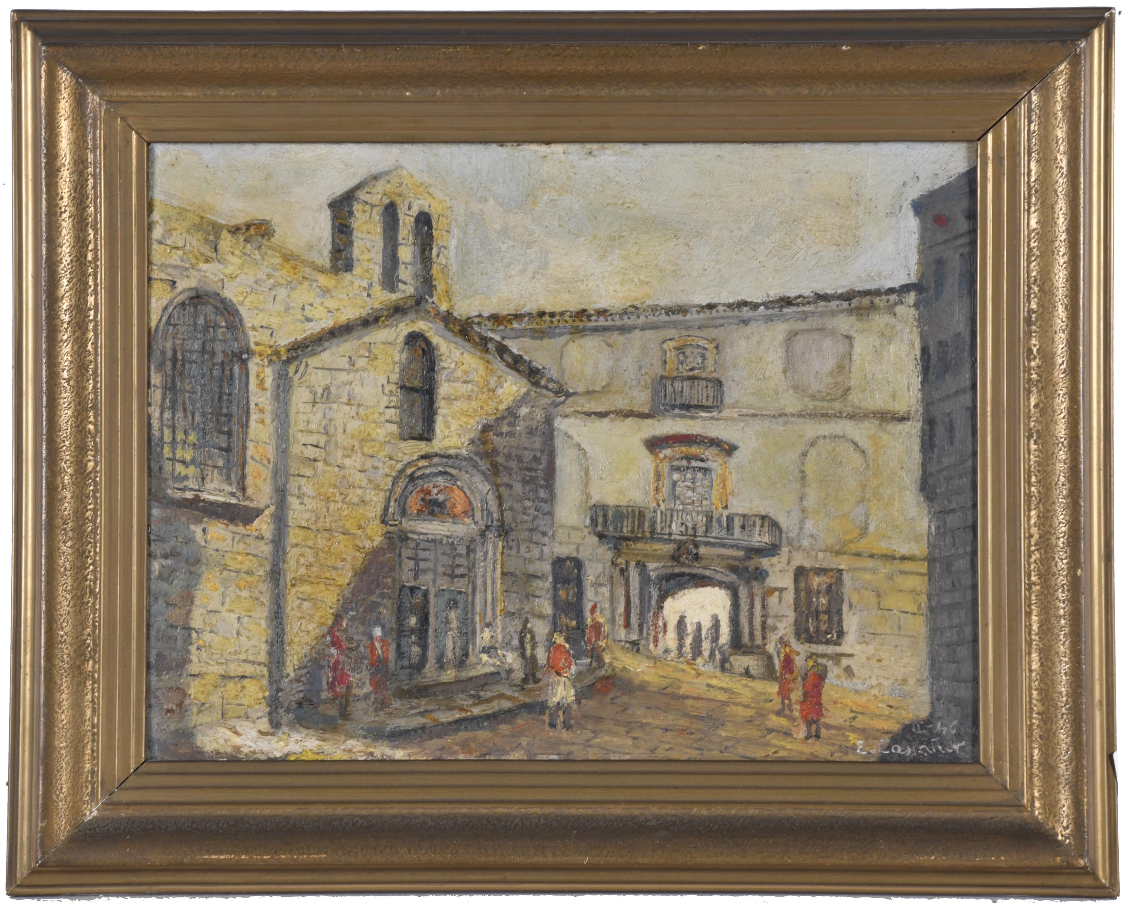 ESCUELA ESPAÑOLA, SIGLO XX. "Plaza con iglesia".