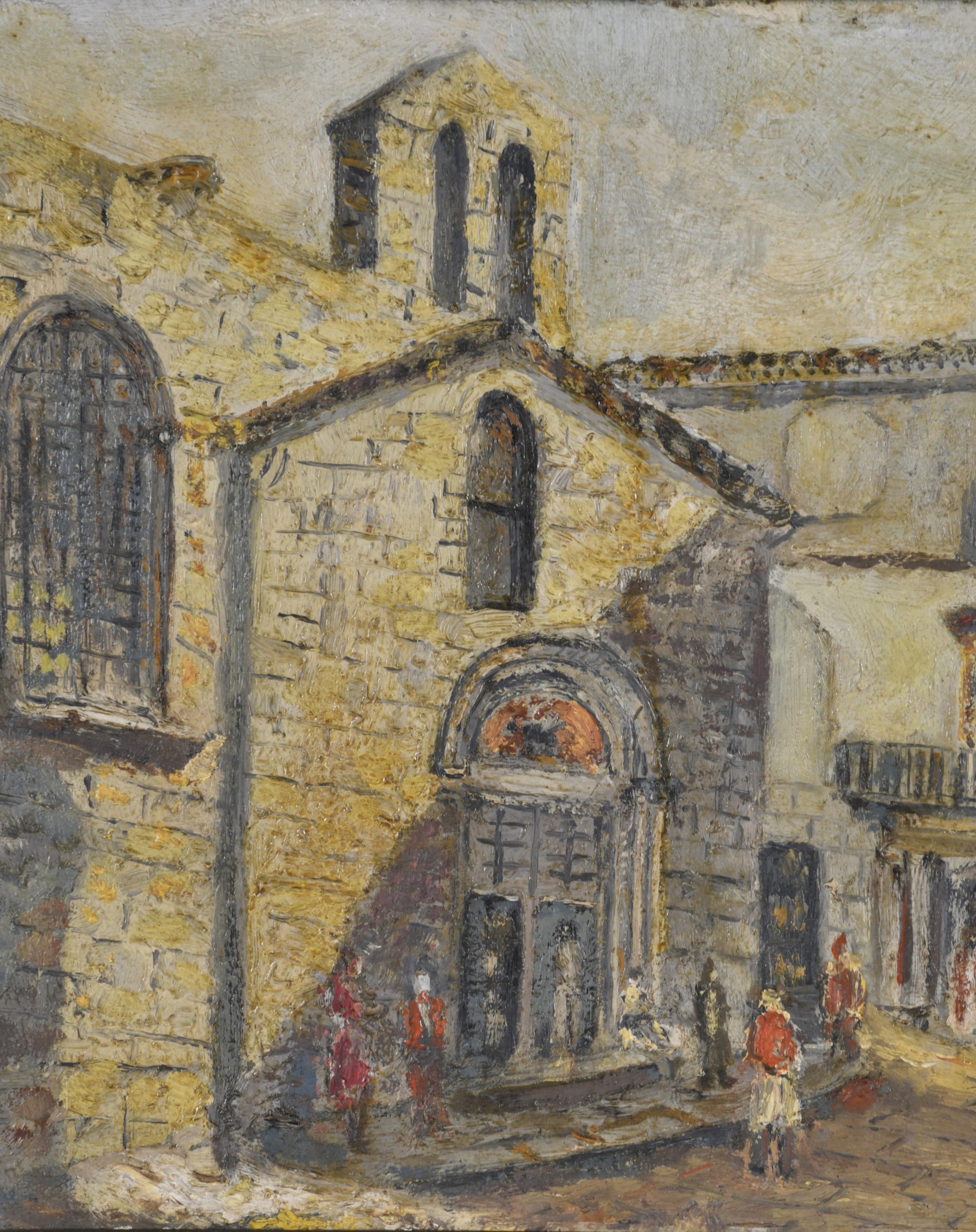 ESCUELA ESPAÑOLA, SIGLO XX. "Plaza con iglesia".