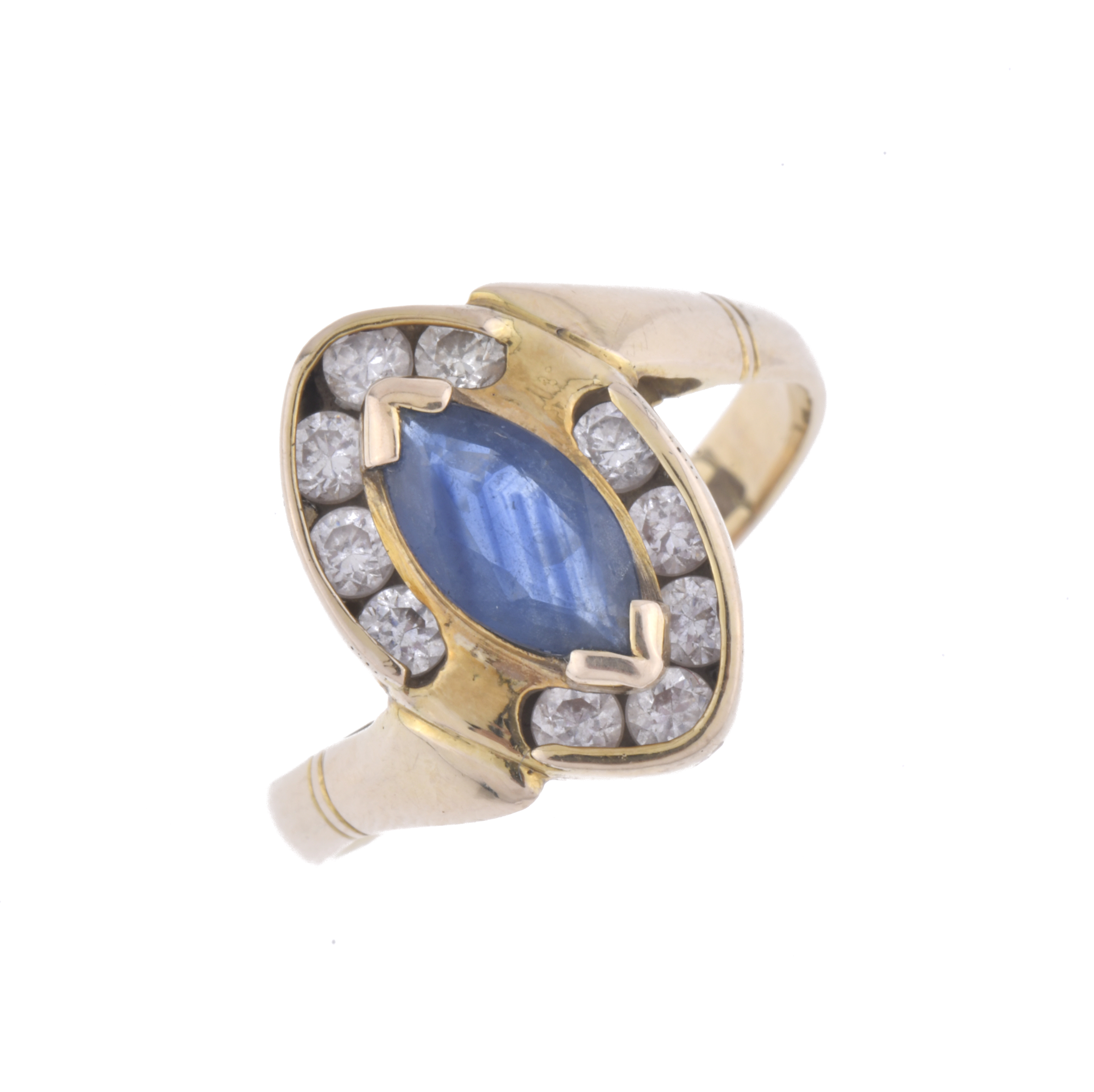 Anillo lanzadera con zafiro y circonitas.