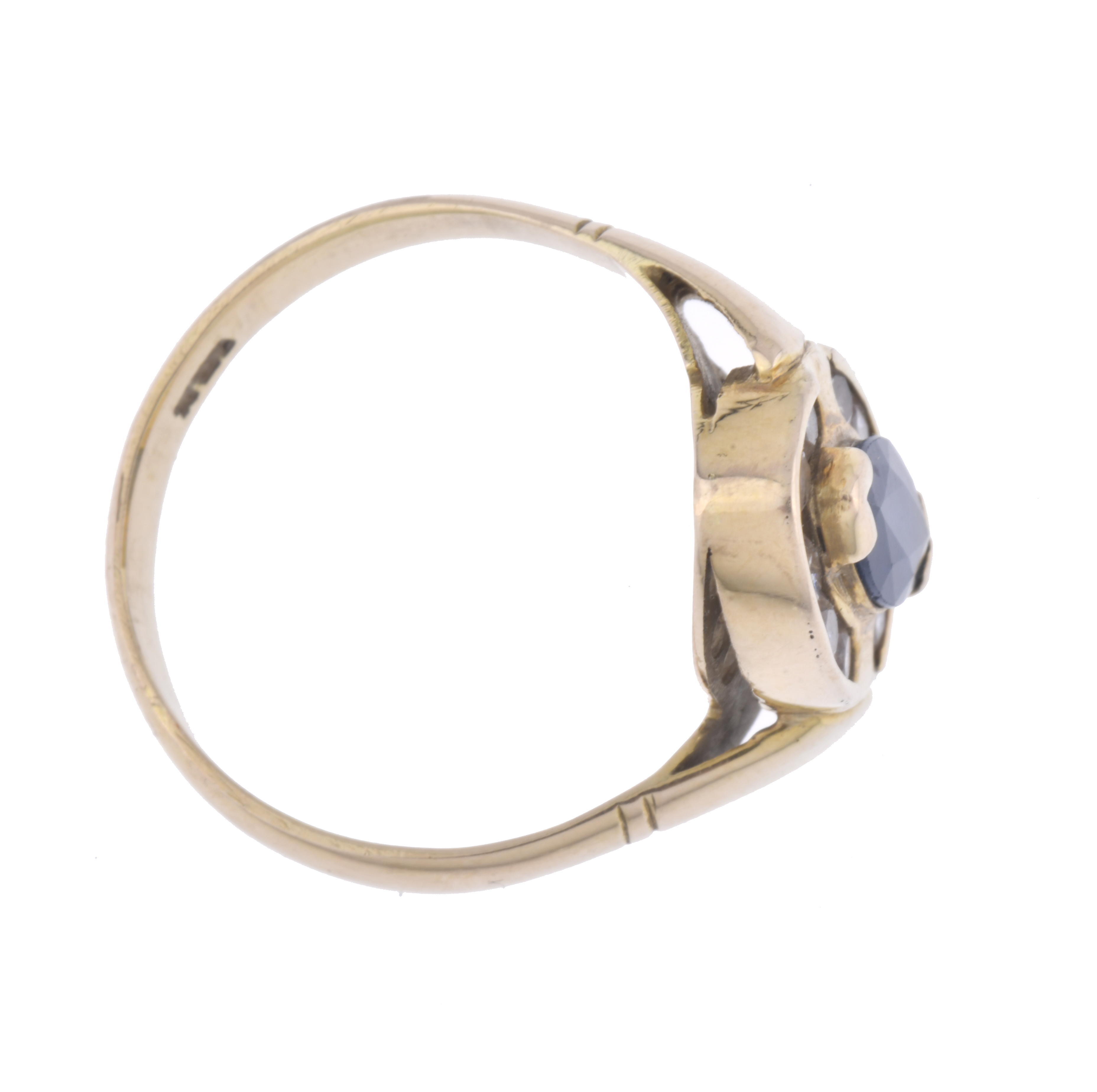 Anillo lanzadera con zafiro y circonitas.