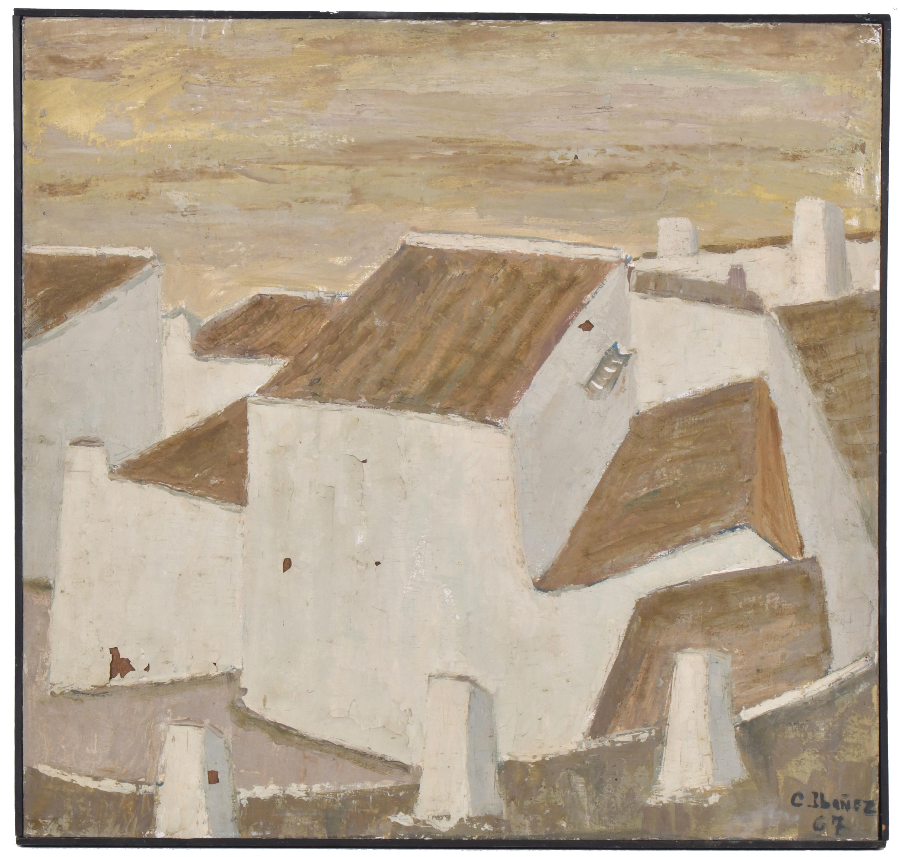 CONCHA IBAÑEZ (1929). "Paisaje con casas", 1967.