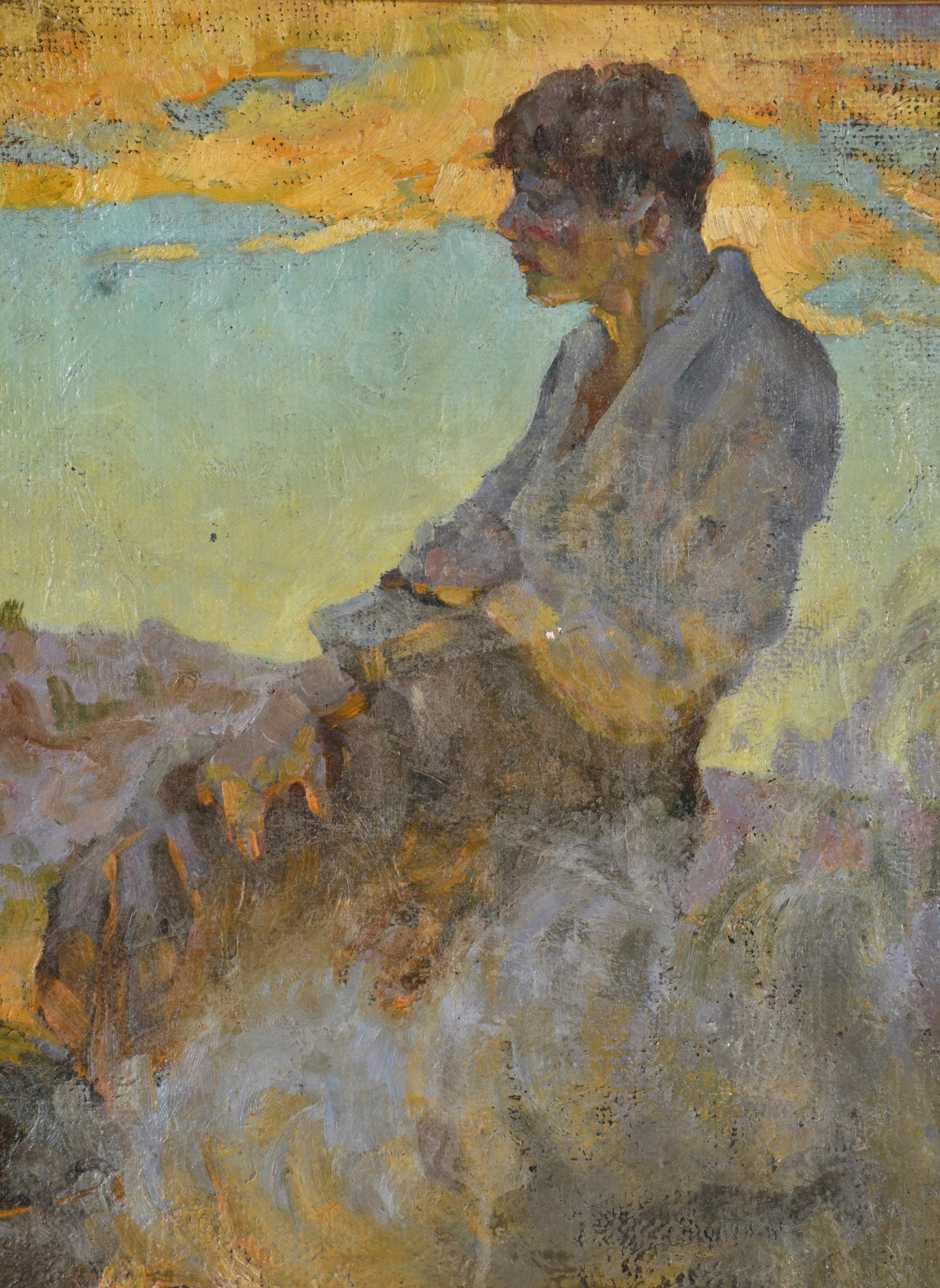 ALBERTO PLA Y GARCÍA (1897-?).  "Hombres alrededor del fueg