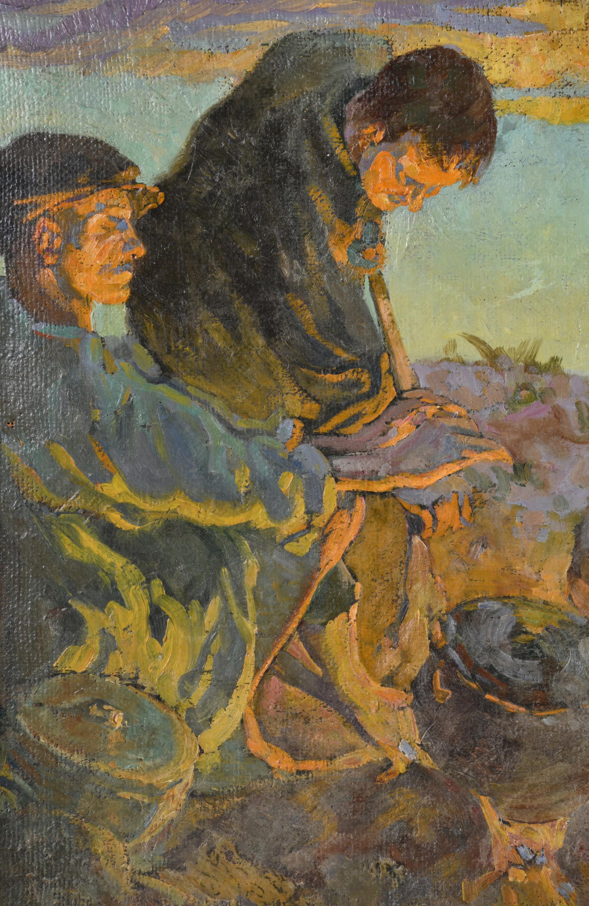ALBERTO PLA Y GARCÍA (1897-?).  "Hombres alrededor del fueg