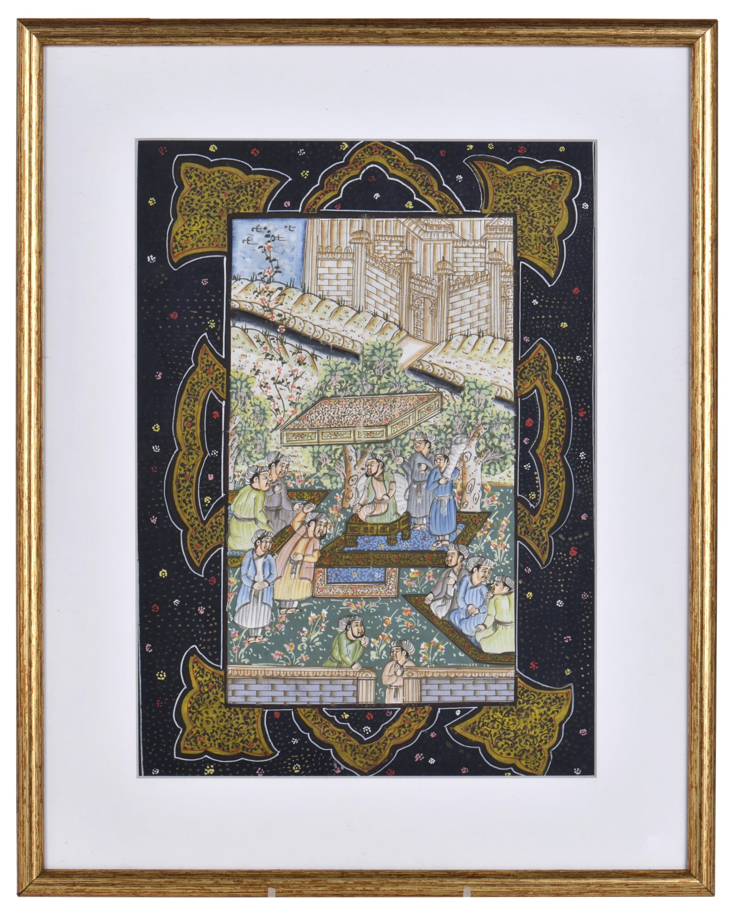 ESCUELA PERSA, MED, SIGLO XIX.  "Escena cortesana".