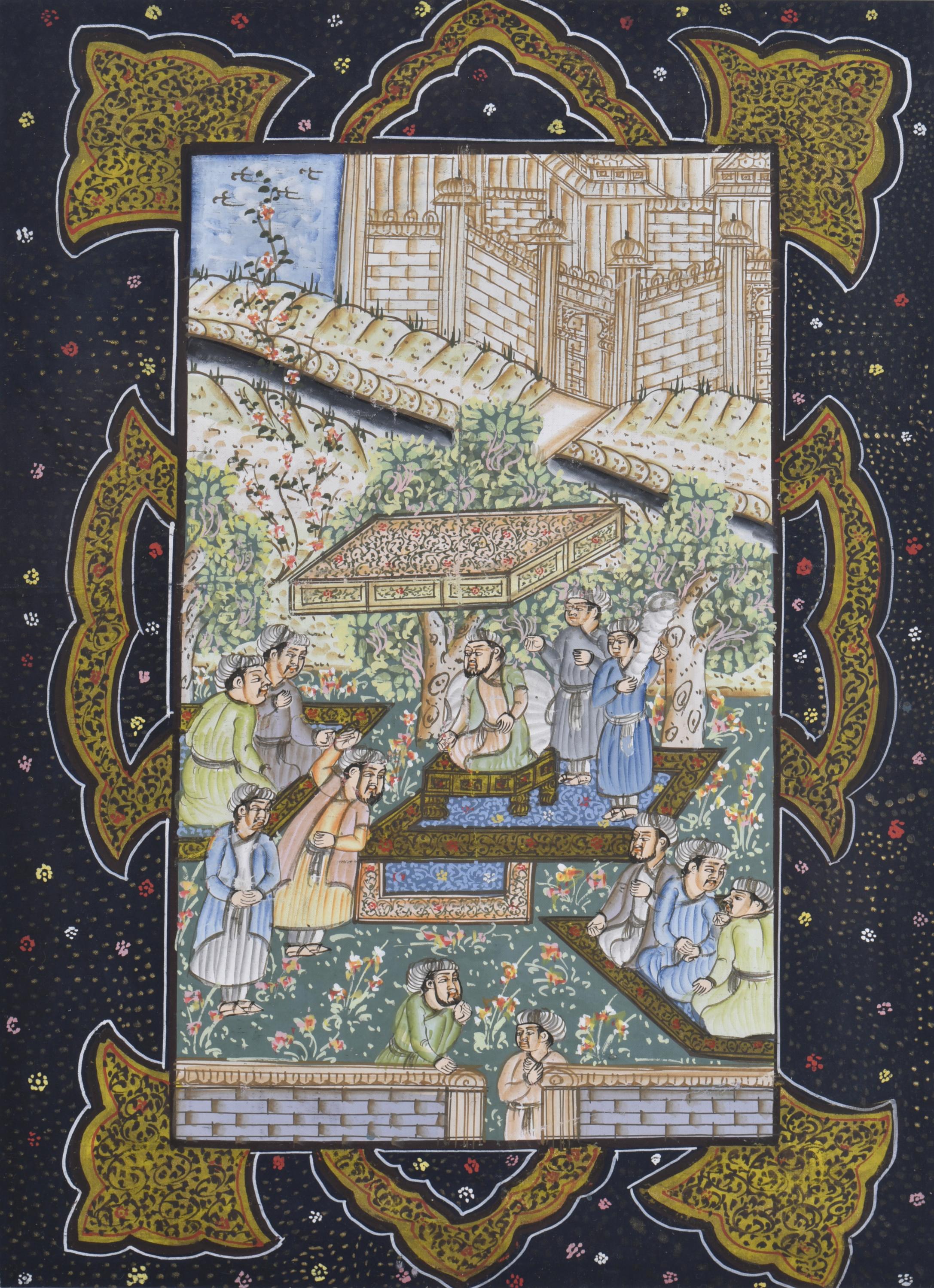 ESCUELA PERSA, MED, SIGLO XIX.  "Escena cortesana".