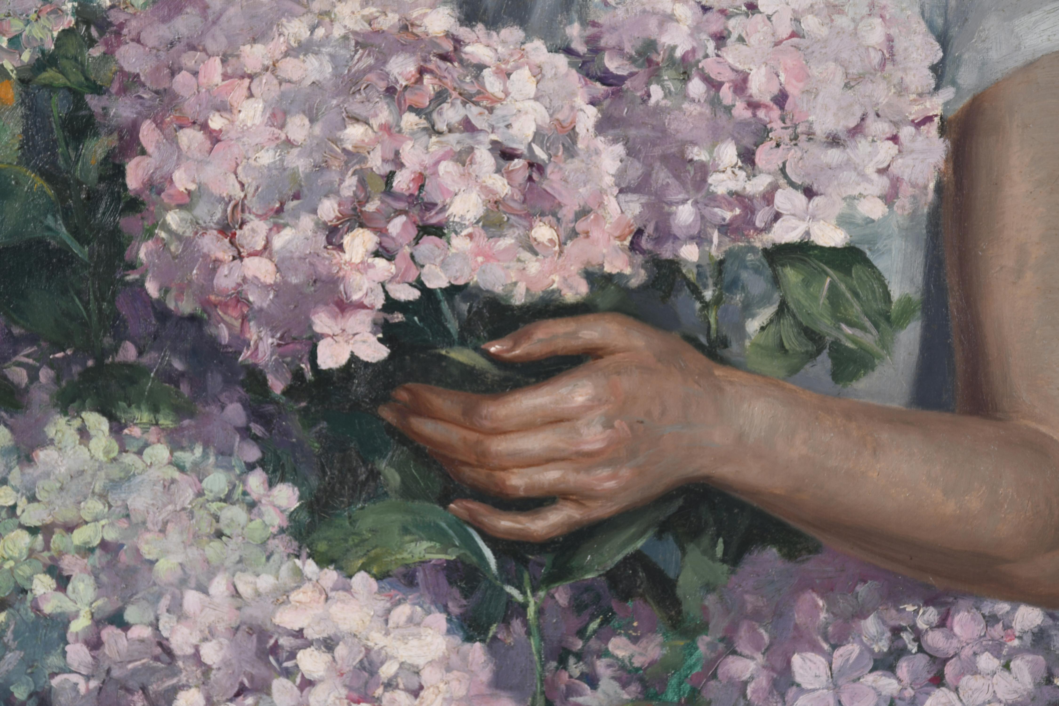 ESCUELA ESPAÑOLA, SIGLO XX. "Joven con hortensias".