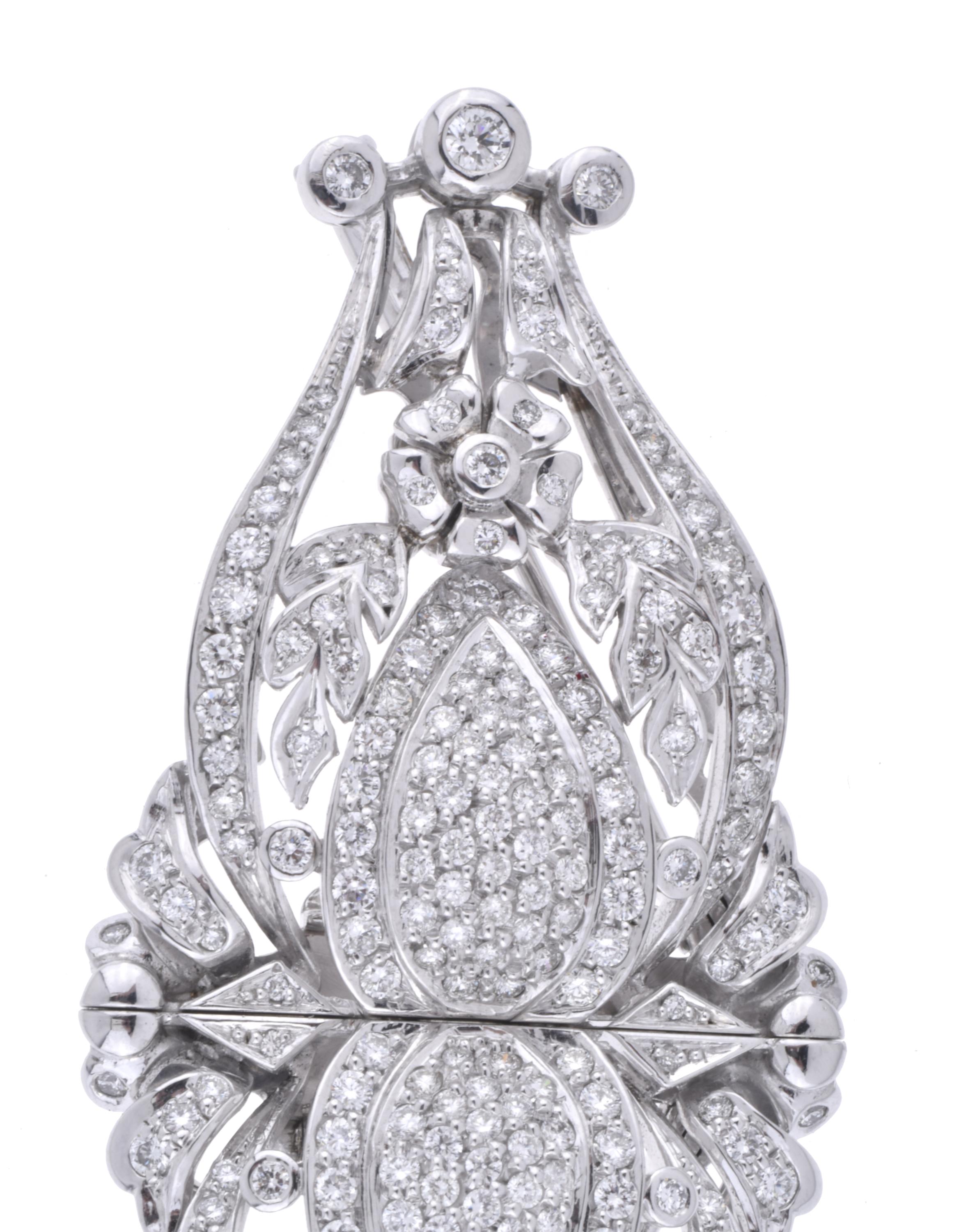 Broche doble transformable, con motivos florales y diamante