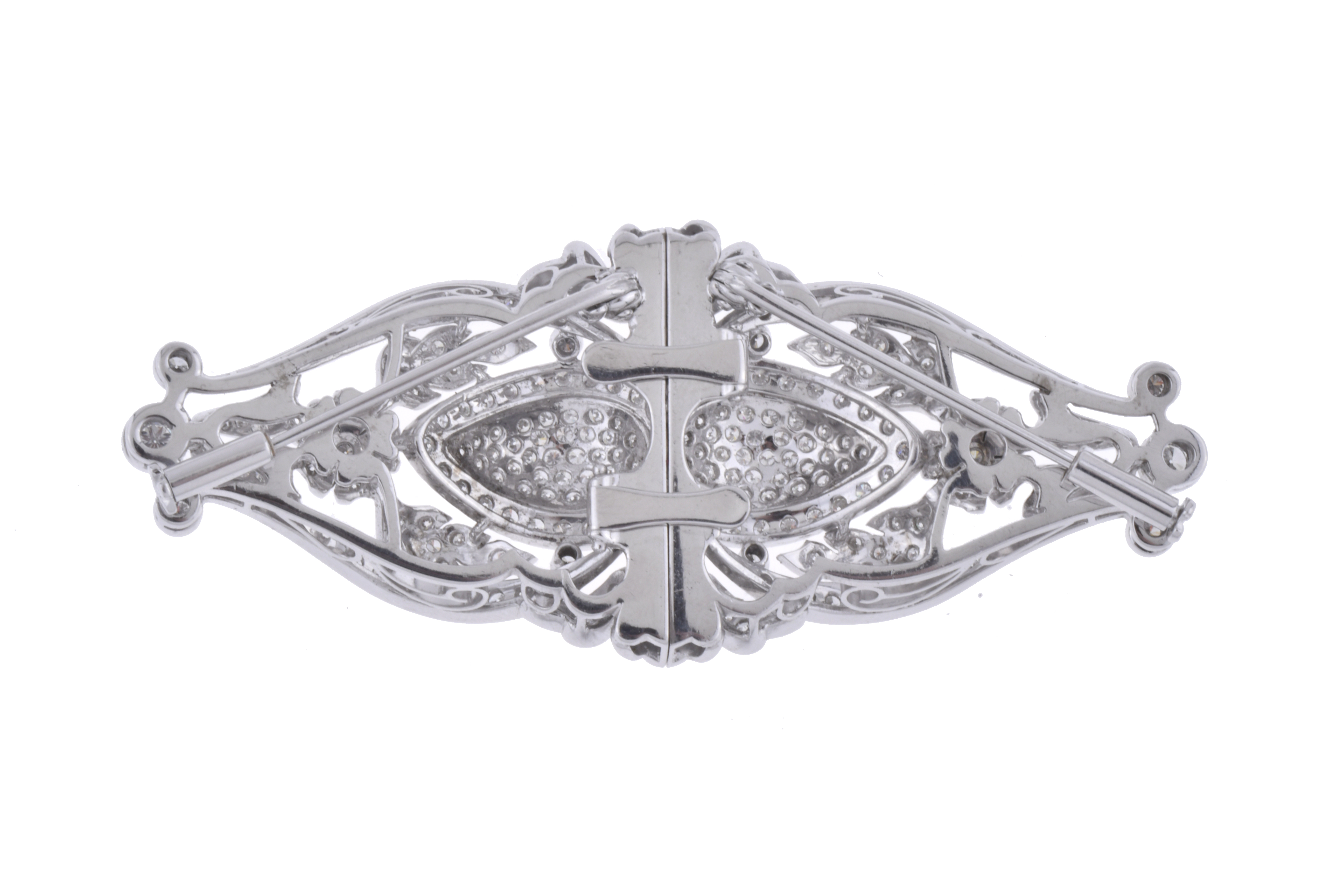 Broche doble transformable, con motivos florales y diamante