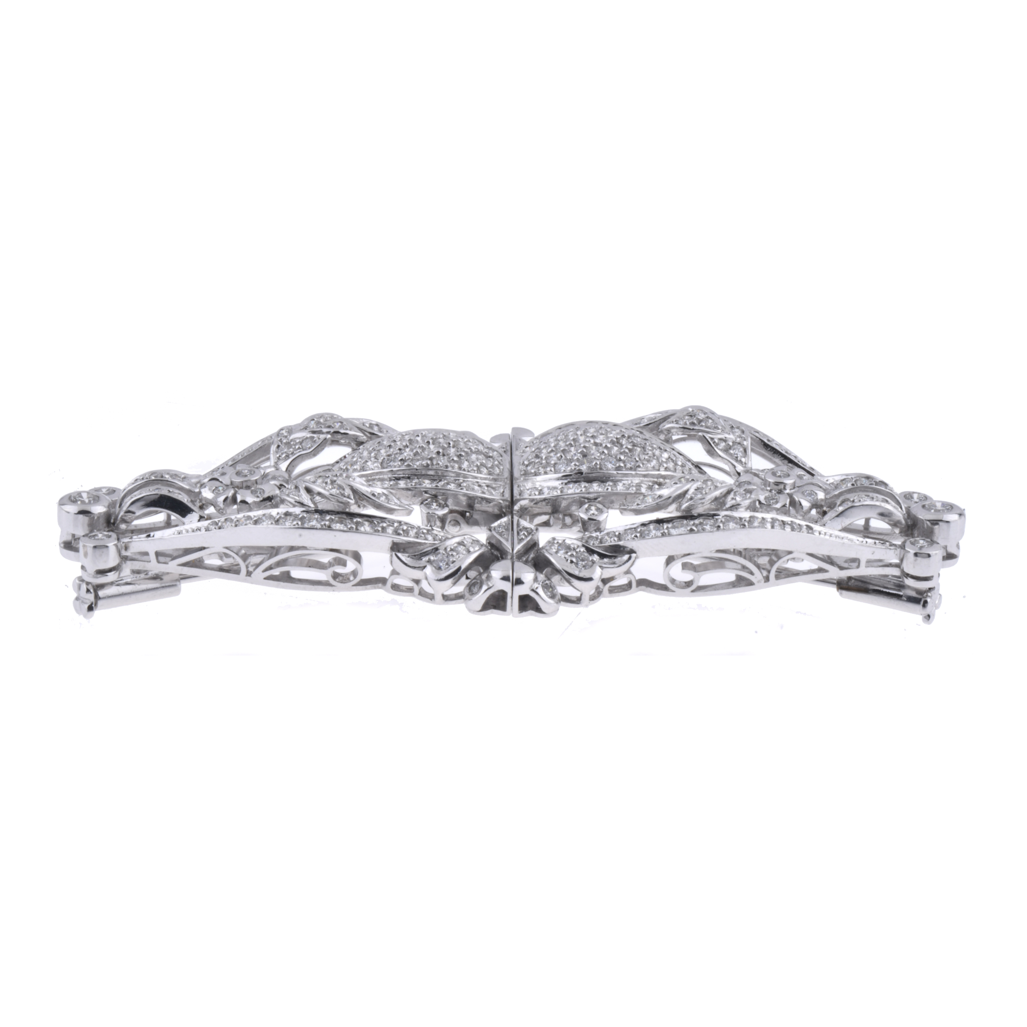 Broche doble transformable, con motivos florales y diamante