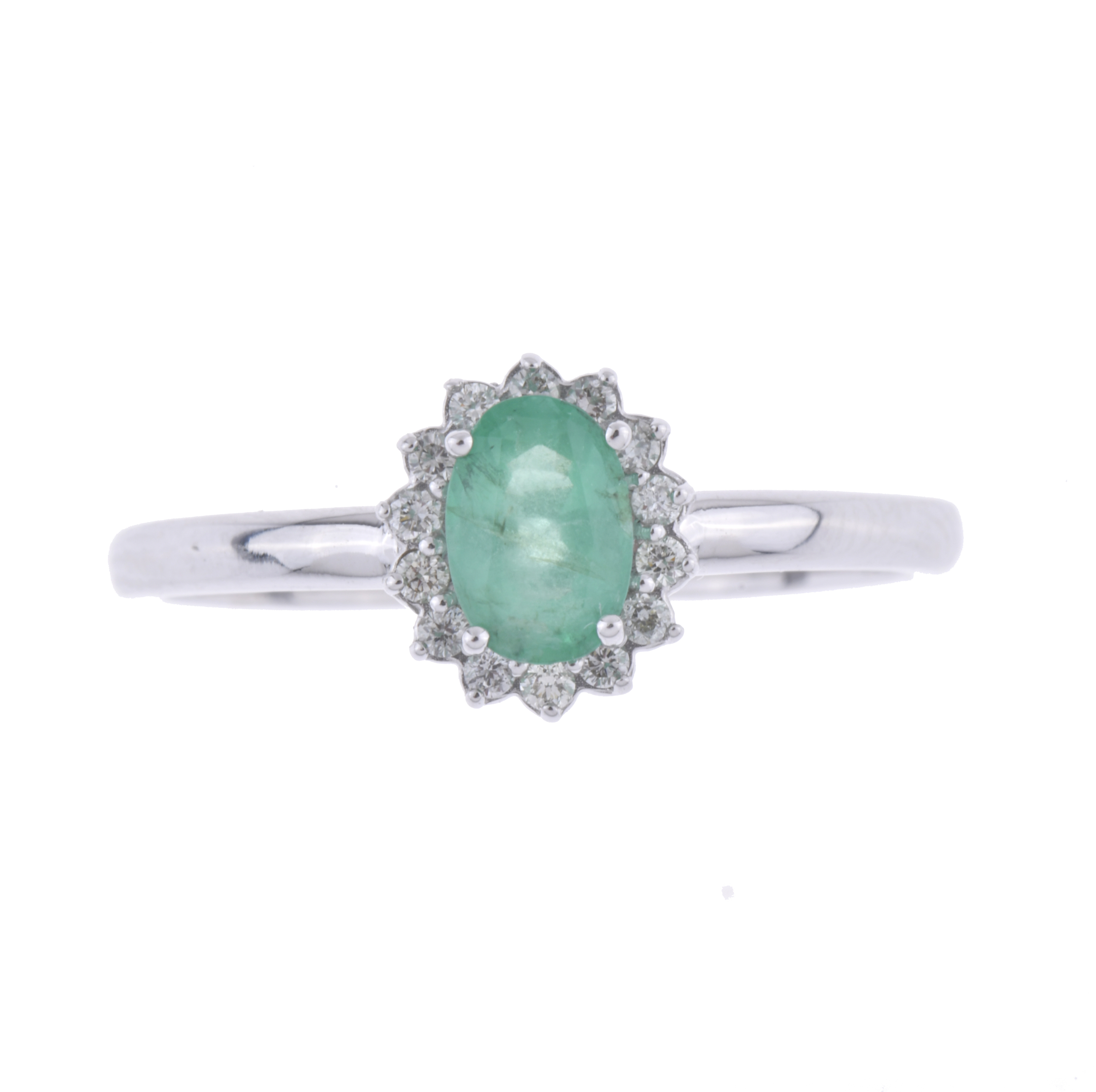 Sortija con esmeralda y rosetón de diamantes.