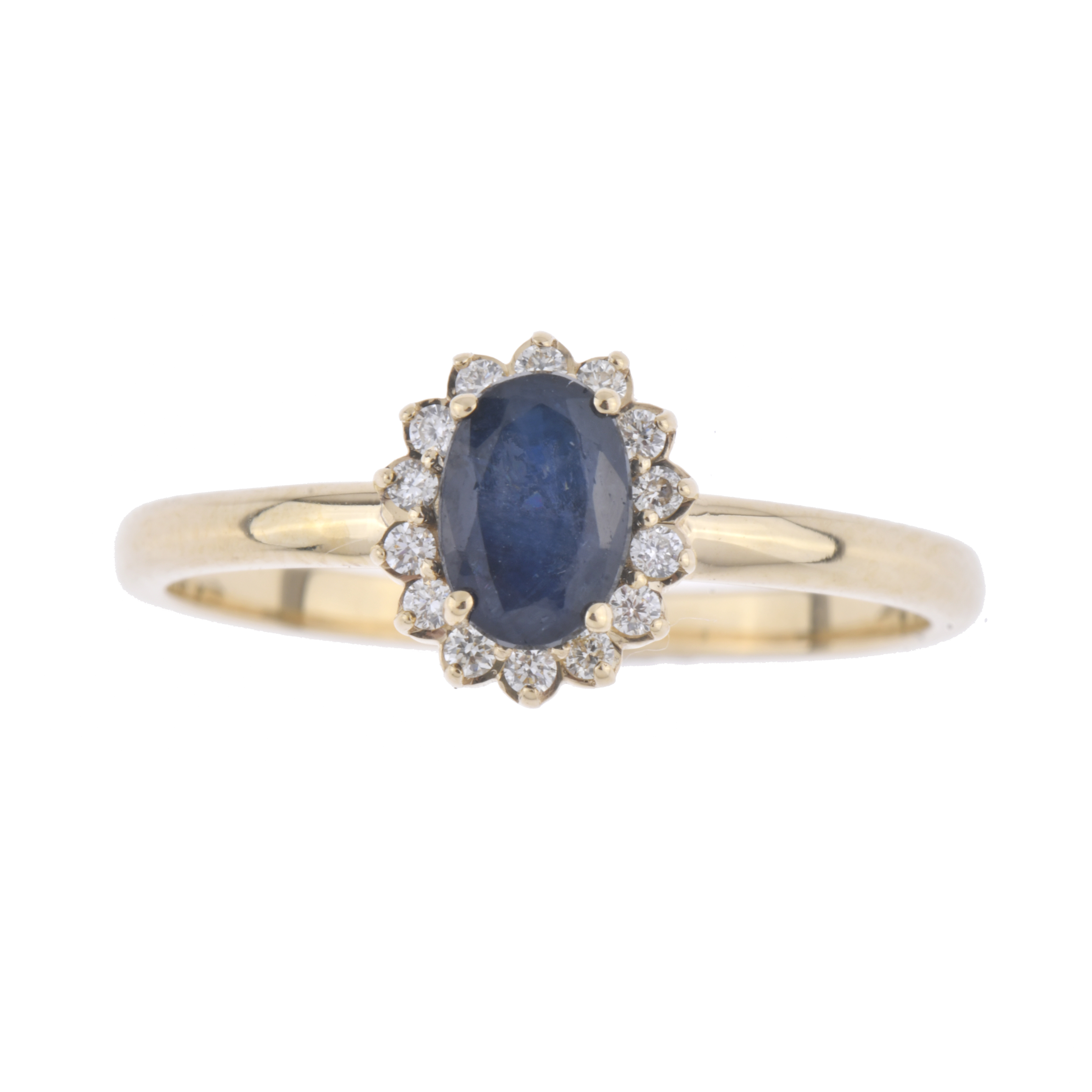 Anillo con zafiro y rosetón de diamantes.