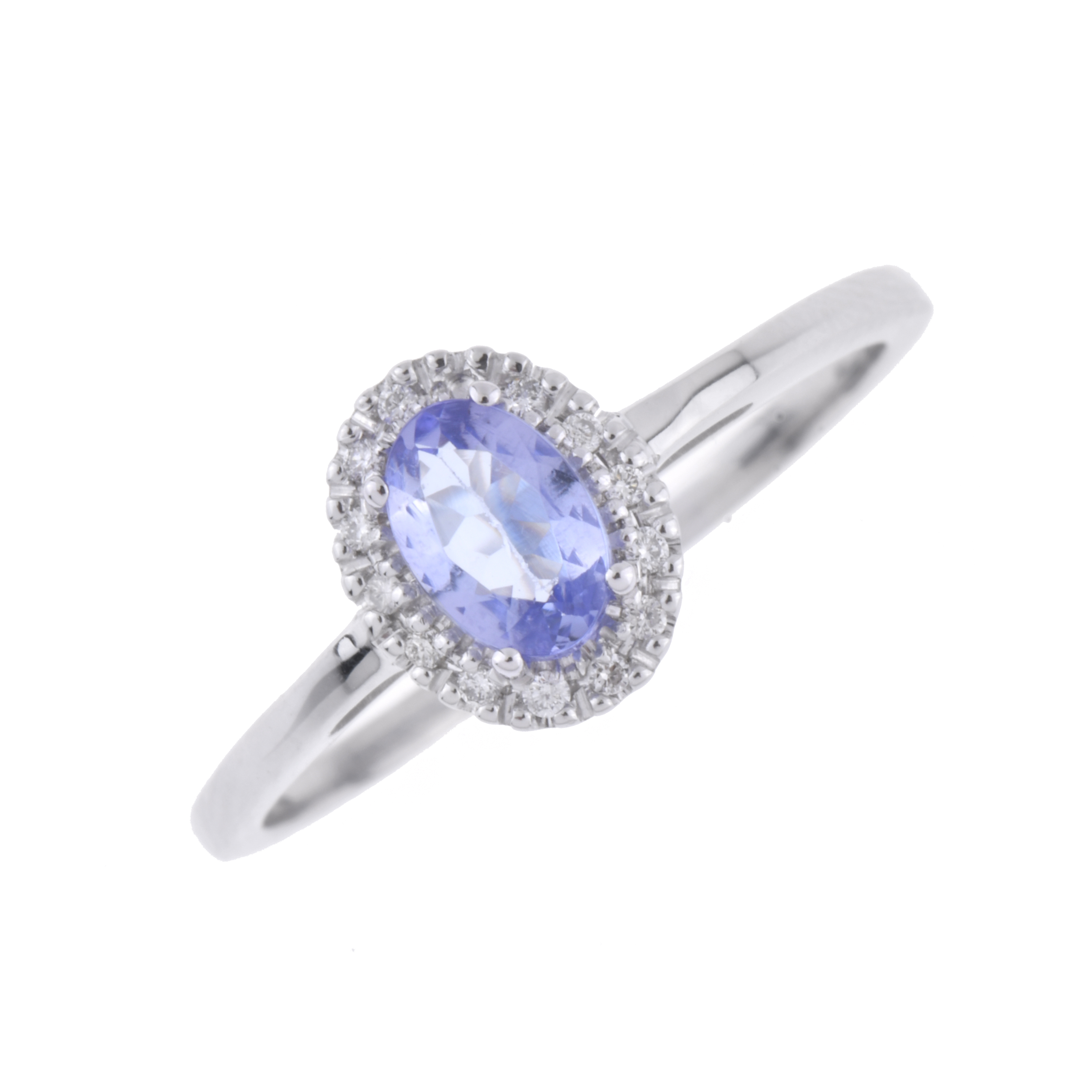 Sortija con tanzanita y rosetón de diamantes.