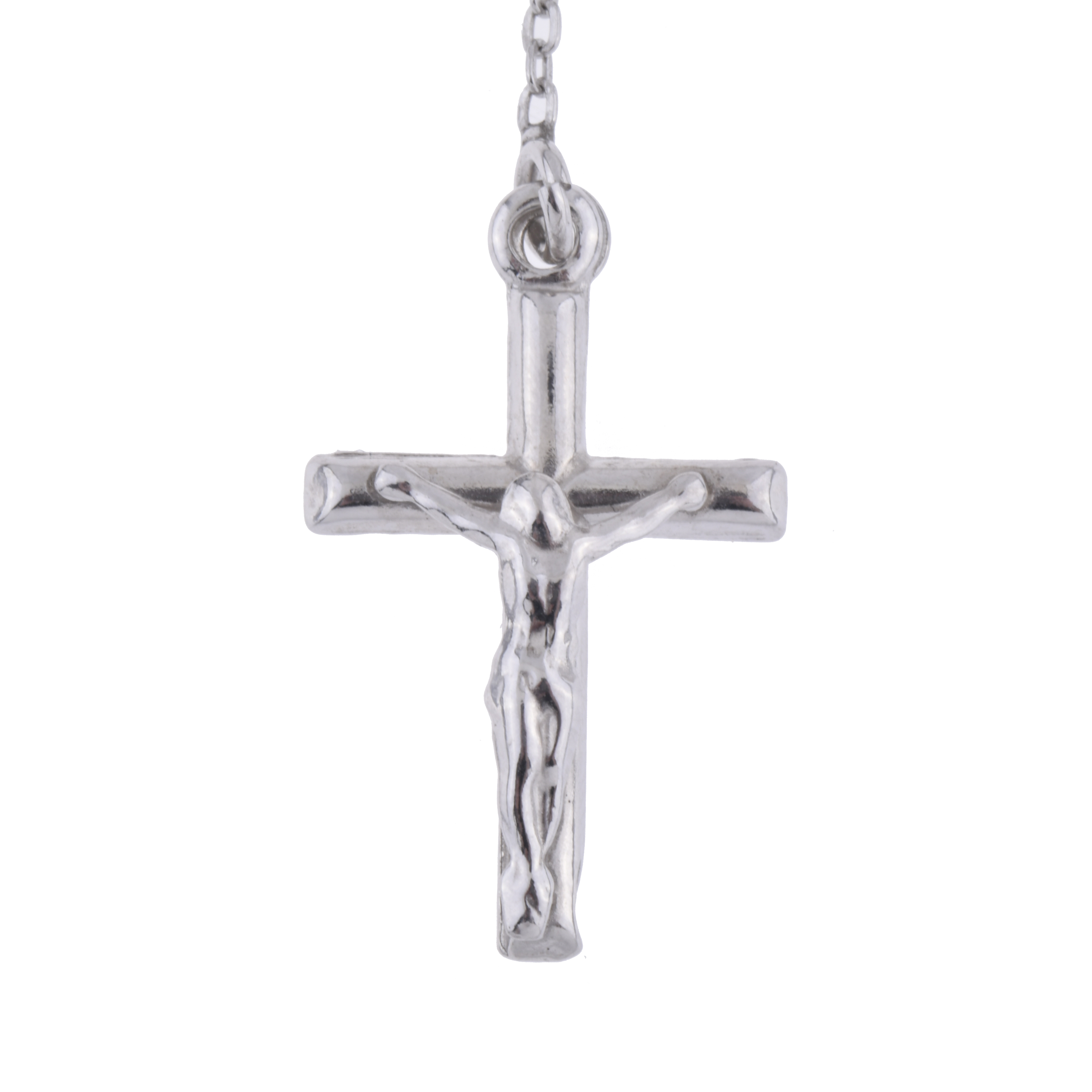 Rosario con imágen de la virgen y cruz colgante.
