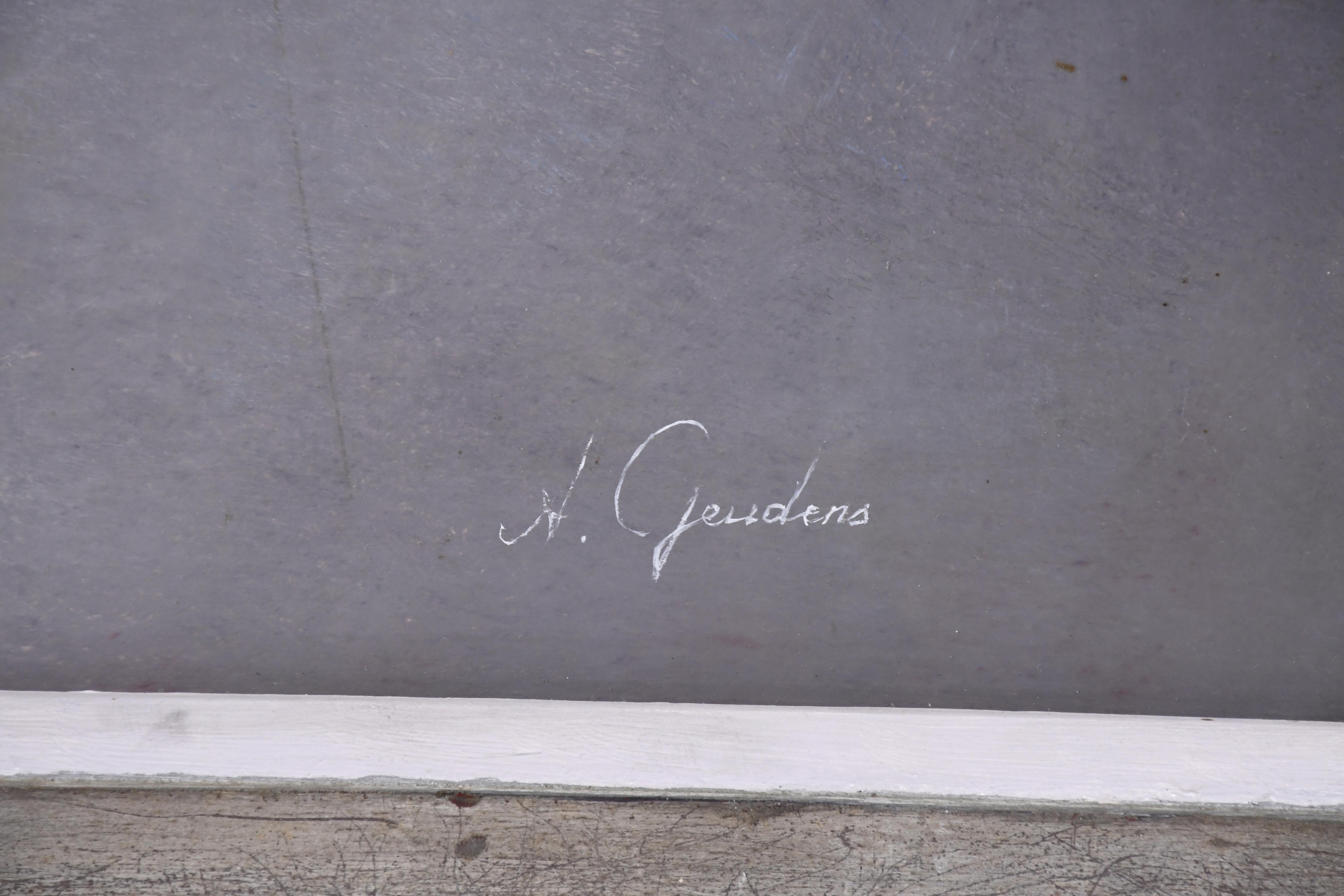 ADOLF GEUDENS (1954).  "Bodegón de frutas y cristal".