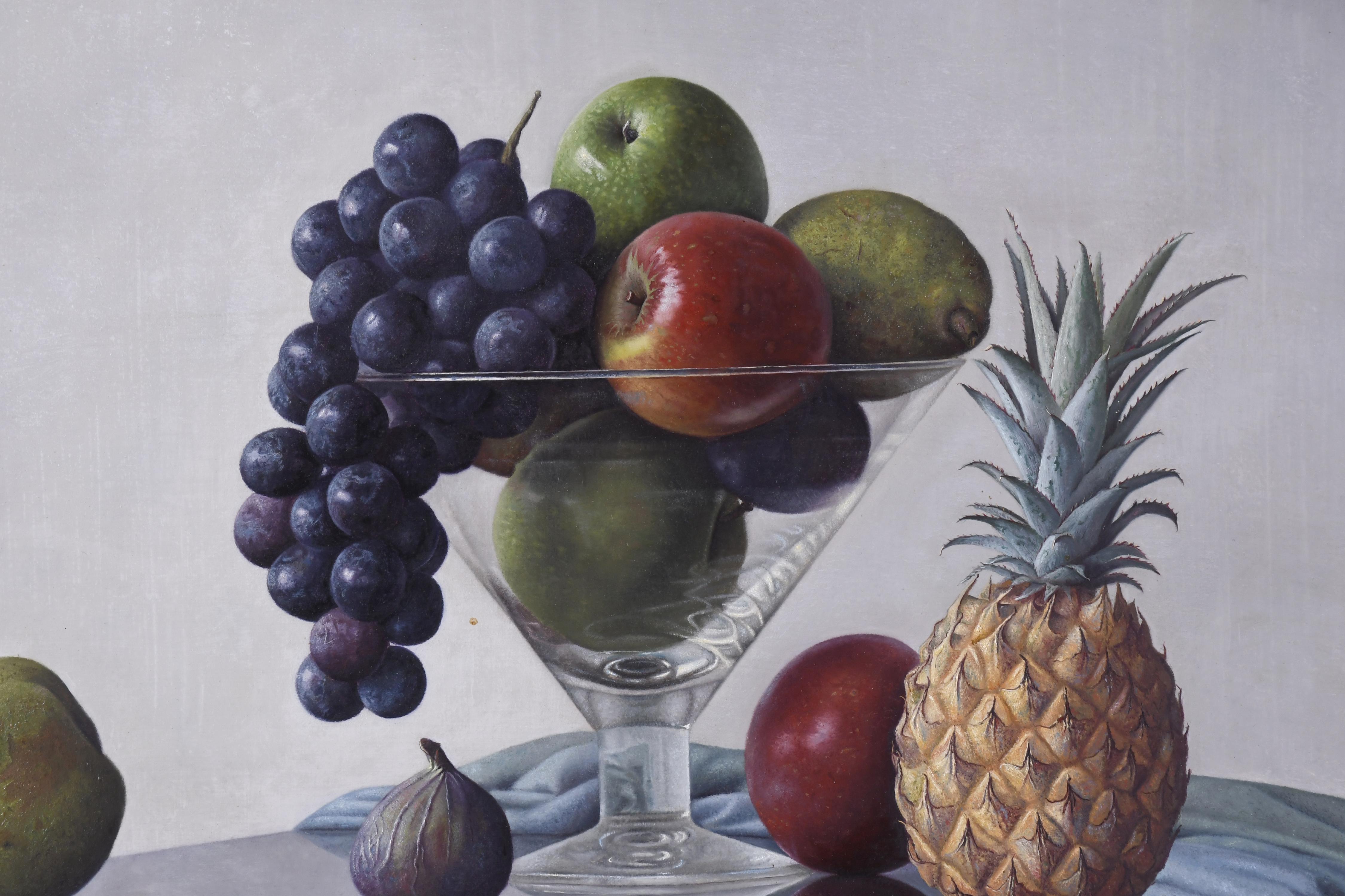 ADOLF GEUDENS (1954).  "Bodegón de frutas y cristal".