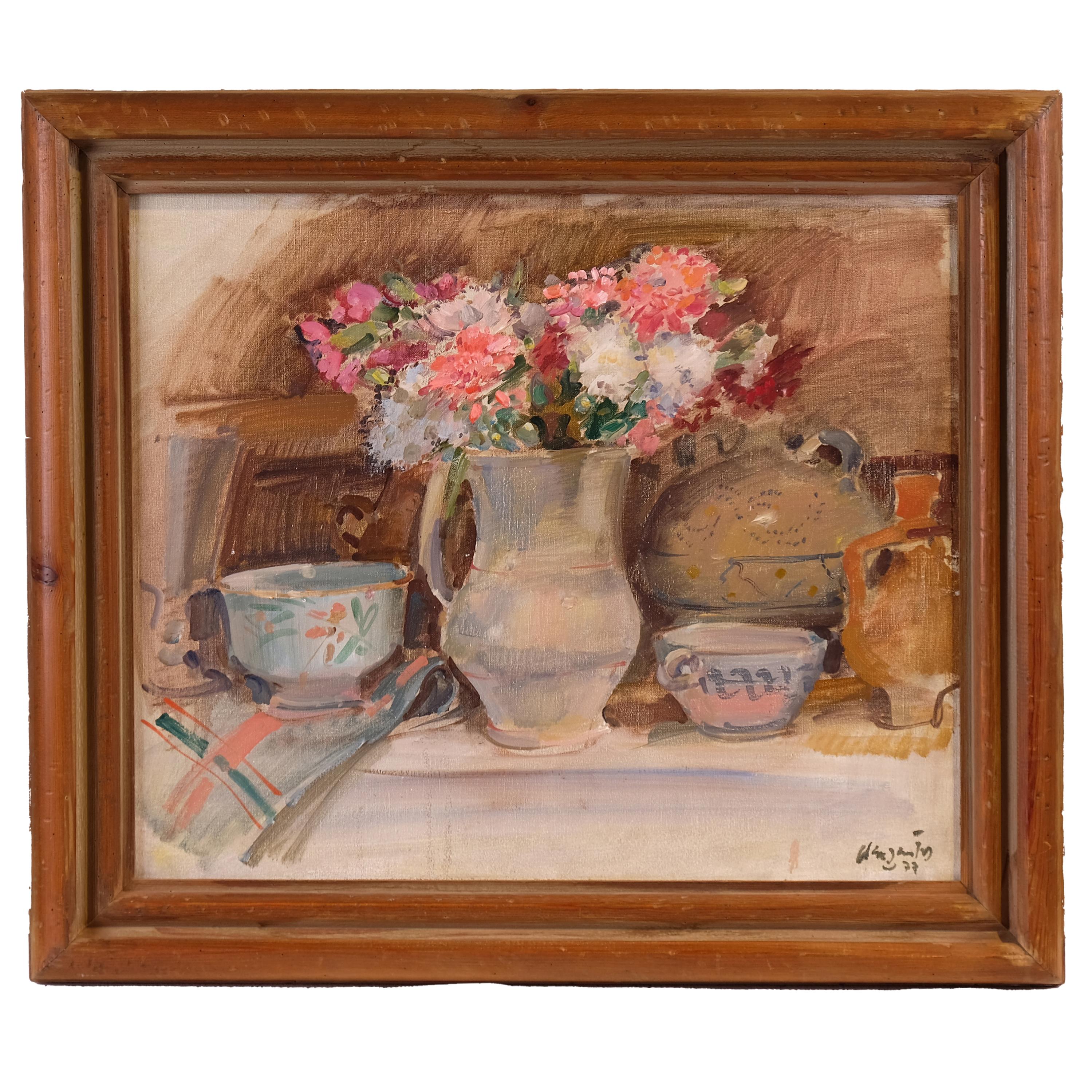 JULIÁN  GRAU SANTOS (1937). "Bodegón con jarrón de flores y