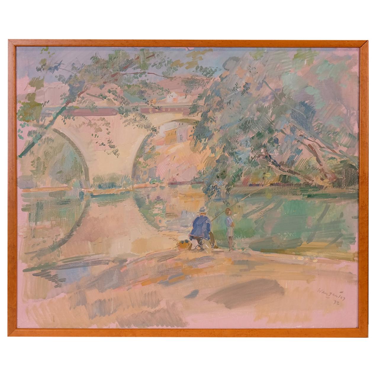 JULIÁN  GRAU SANTOS (1937). "Pescando en el río", 1977.