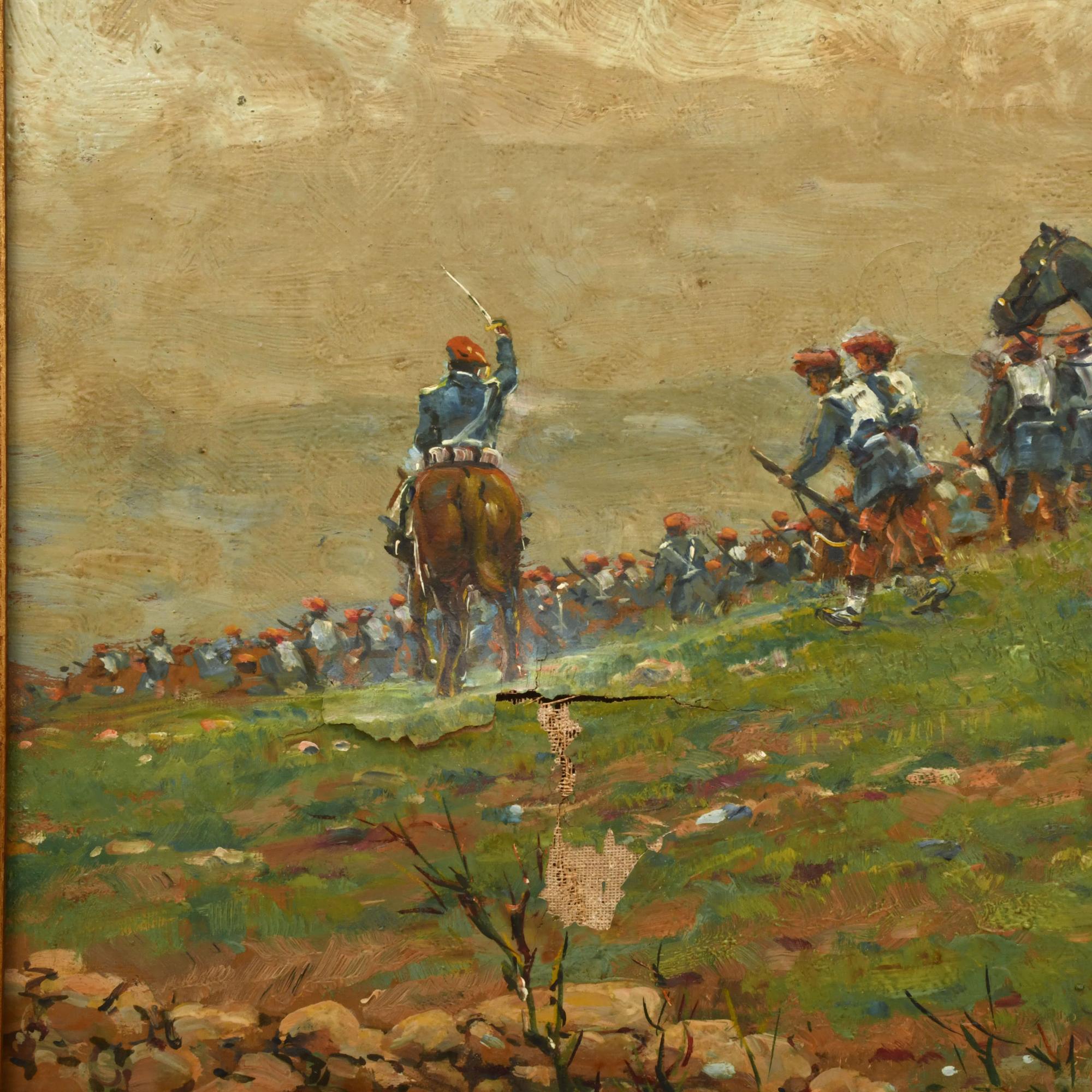 ESCUELA ESPAÑOLA, PPS. SIGLO XX. "Militares a caballo". Sig