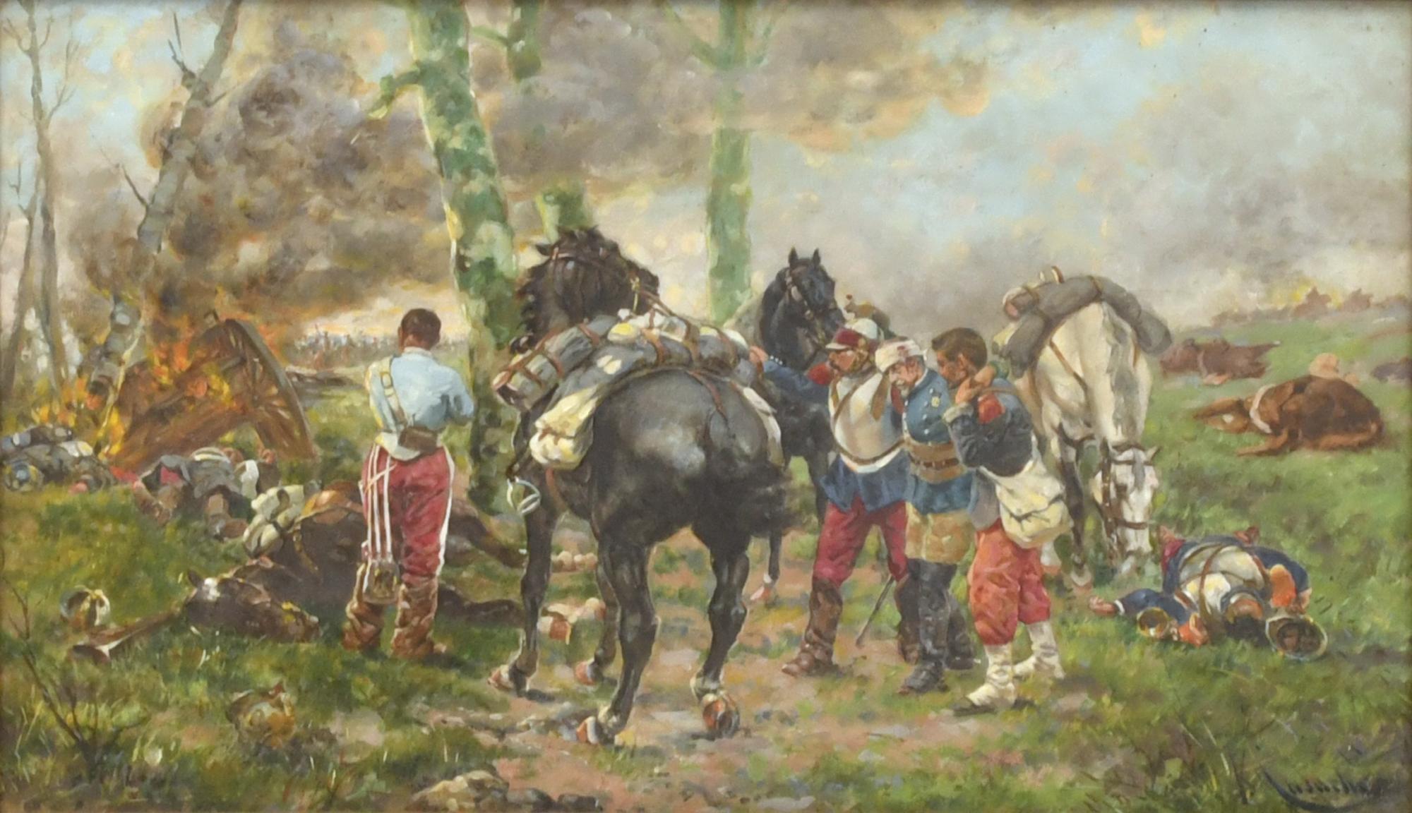 ESCUELA ESPAÑOLA, PPS. SIGLO XX. "Heridos en combate". A pa