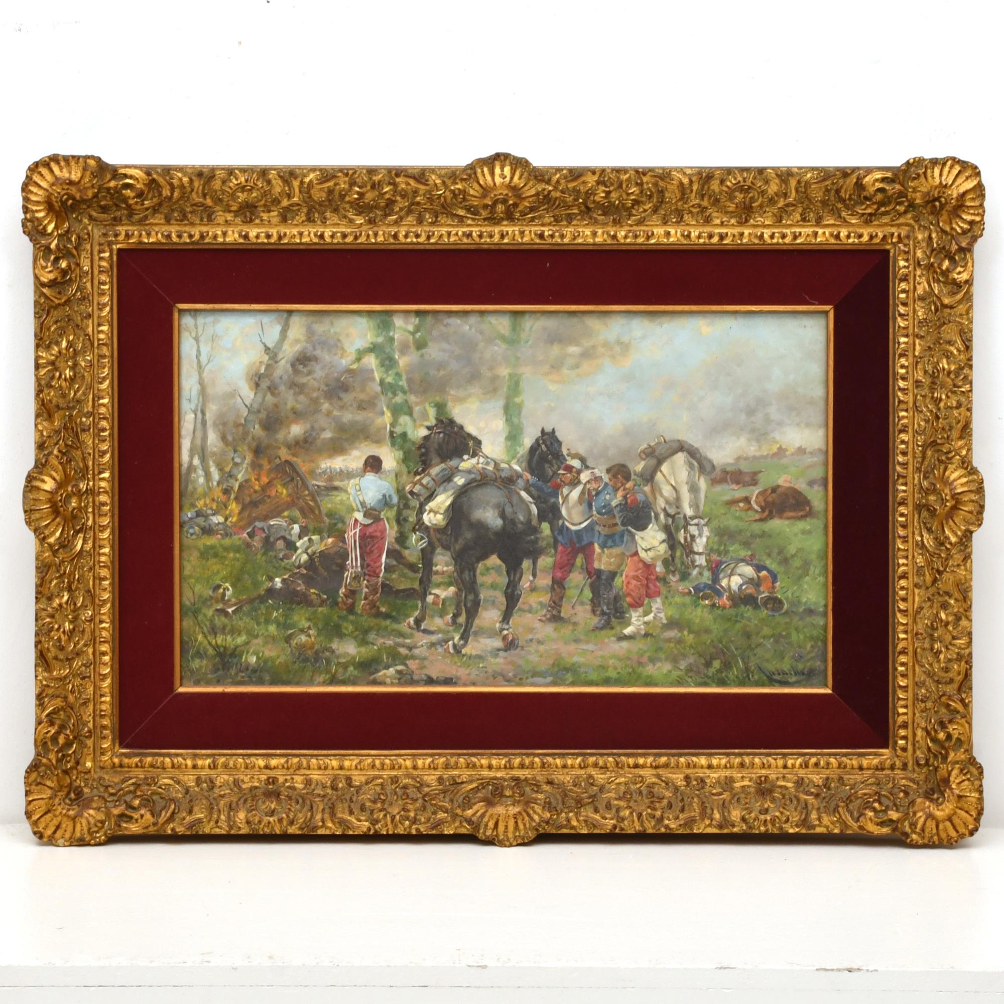 ESCUELA ESPAÑOLA, PPS. SIGLO XX. "Heridos en combate". A pa