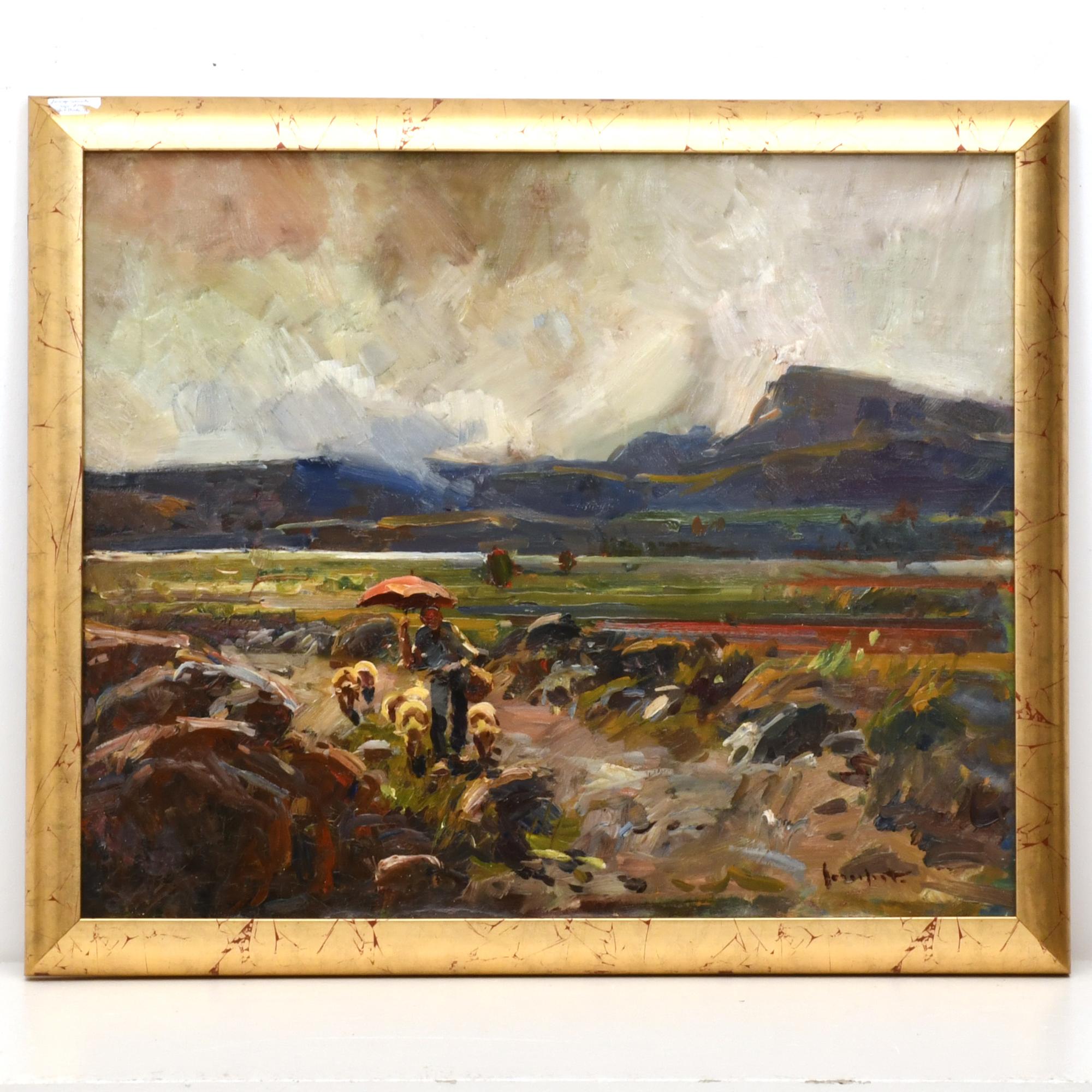 JOSEP SERRASANTA (1916-1998). "Paisaje con pastor  y ovejas