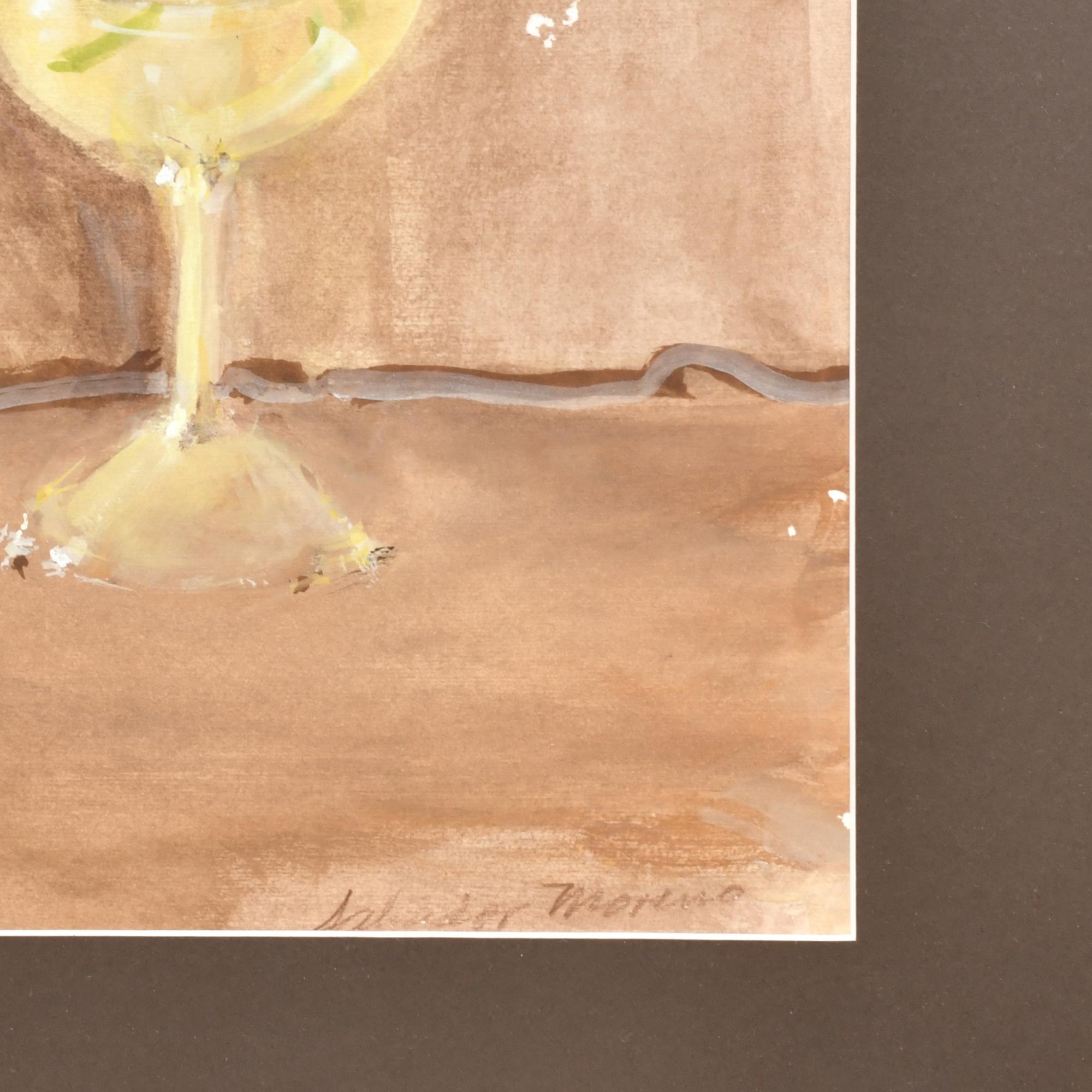 SALVADOR MORENO (1916-1999).  "Bodegón con copa y uvas".