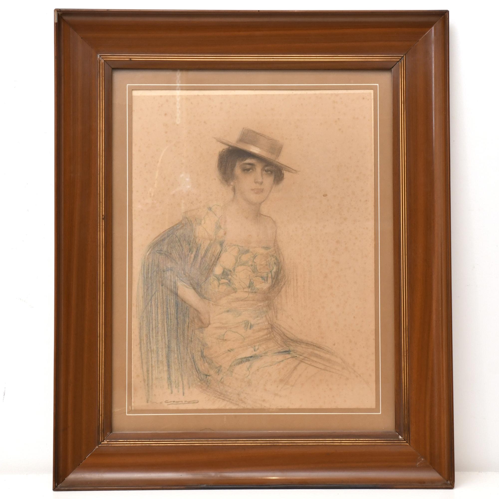 RAMÓN CASAS Y CARBO (1866-1932). "Mujer con mantón y sombre