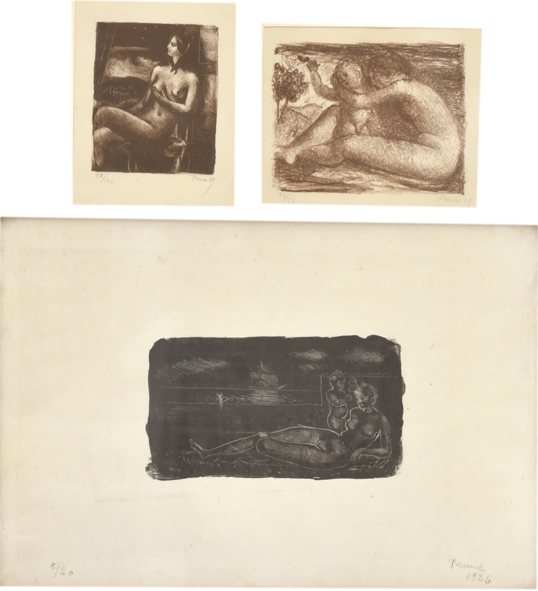 PERE PRUNA OCERANS (1904-1977). Conjunto de tres litografía