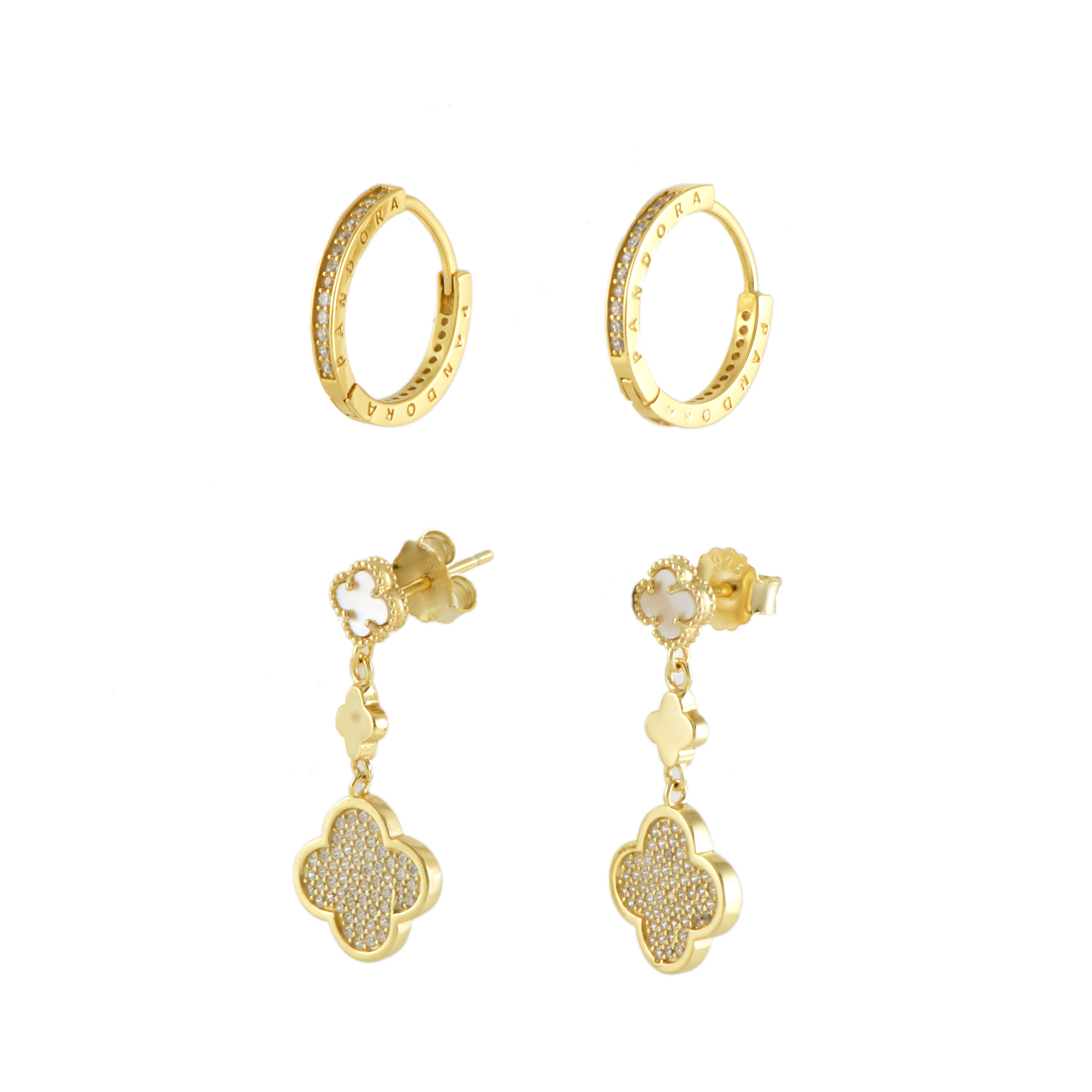 Pendientes aretes con circonitas y pendientes con tréboles 